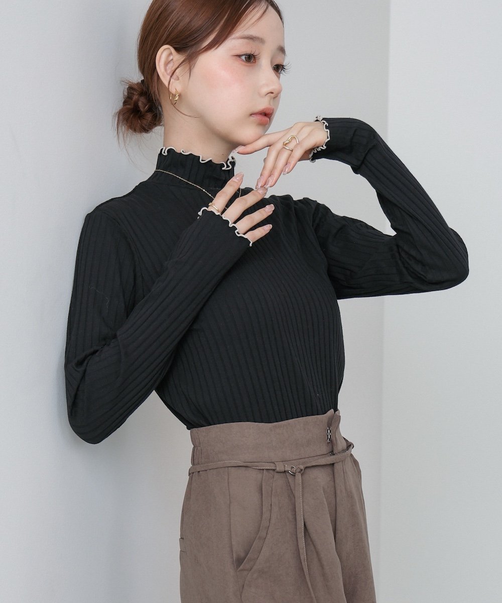 【バブ ブージュルード/Bab Bou Jeloud】の【選べるデザイン】ウェーブメローリブカットソー インテリア・キッズ・メンズ・レディースファッション・服の通販 founy(ファニー)  ファッション Fashion レディースファッション Fashion for Women トップス・カットソー Cut & Sew Tops カットソー・ベーシックTシャツ Cut-and-Sewn Tops / Stretch Tees & Basics インナー Innerwear カットソー Cut and Sewn Top サテン Satin, Glossy Fabric シンプル Simple, Minimal スマート Smart, Elegant スラックス Slacks, Dress Pants チェック Check, Plaid, Tartan なめらか Smooth, Silky Texture 人気 Popular, Best Seller ハイネック High Neck, Mock Neck ボトルネック Bottle Neck, Mock Neck 再入荷 Restock / Back in Stock BLK-A|ID: prp329100004733087 ipo3291000000034367696