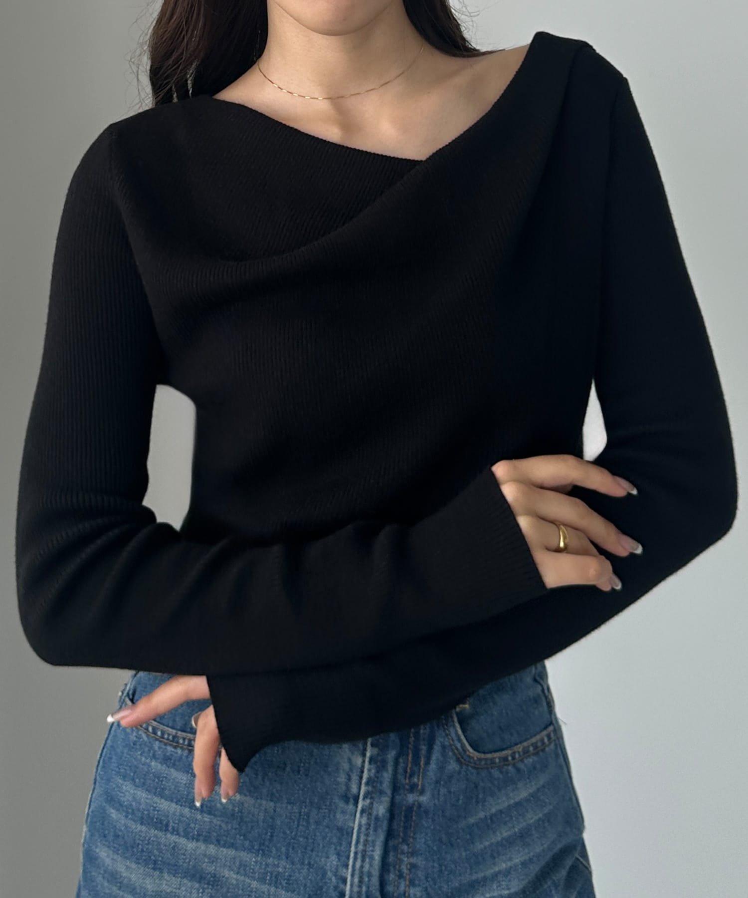 【ジュノア/JUNOAH】のLouere 薄手ドレープリブニットトップス 人気、トレンドファッション・服の通販 founy(ファニー) 　ファッション　Fashion　レディースファッション　Fashion for Women　トップス・カットソー　Cut & Sew Tops　ニット　Knit Tops & Sweaters　アクリル　Acrylic Material　 other-1|ID: prp329100004733126 ipo3291000000034271787