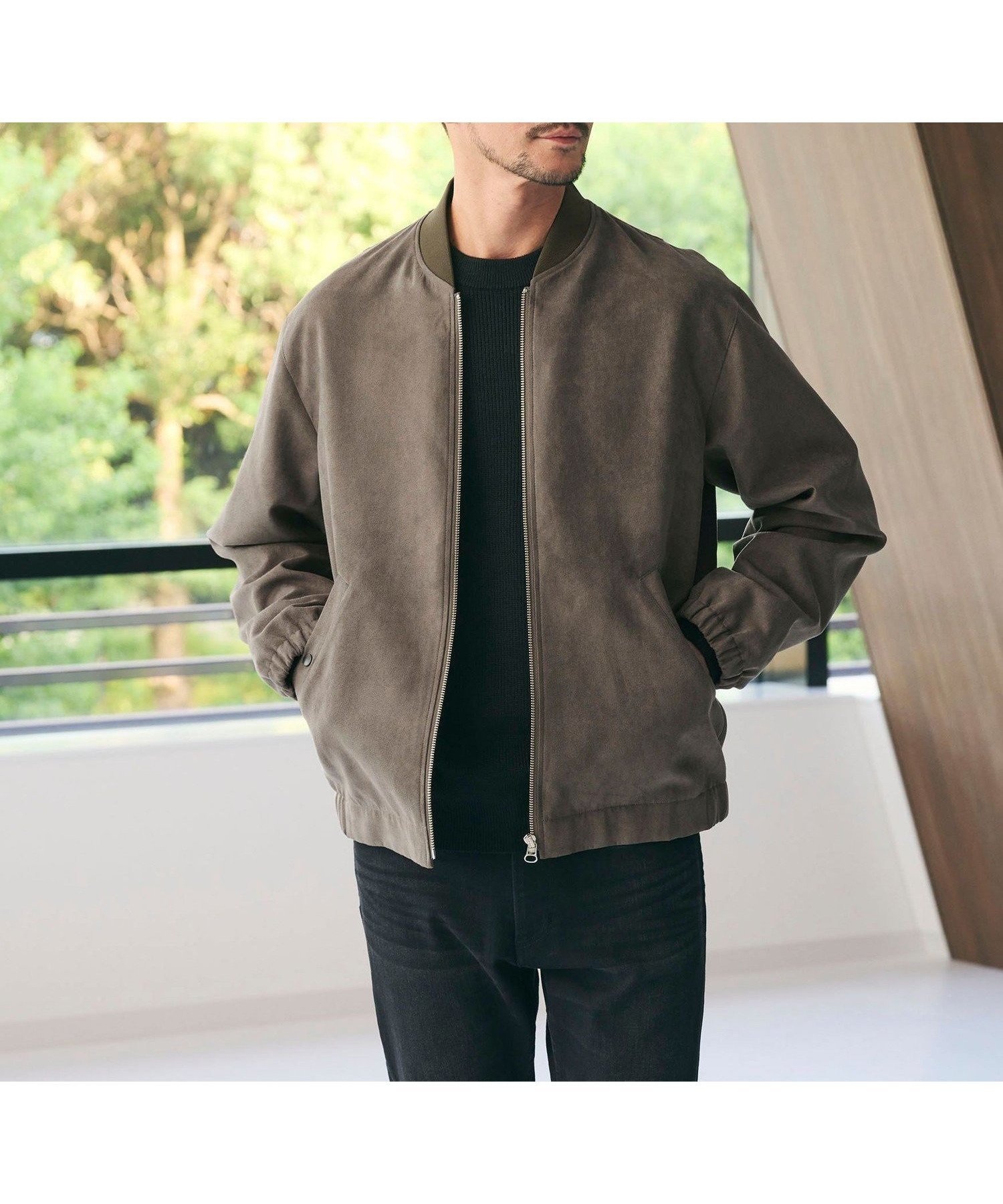 【ビューティ&ユース ユナイテッドアローズ/BEAUTY&YOUTH / UNITED ARROWS / MEN】の【WEB限定 WARDROBE SMART】スエードライク リブ ブルゾン インテリア・キッズ・メンズ・レディースファッション・服の通販 founy(ファニー) 　ファッション　Fashion　メンズファッション　Fashion for Men　シャーリング　Shirring, Ruched　スマート　Smart, Elegant　デニム　Denim, Jeans Material　ファブリック　Fabric, Textile　ブルゾン　Blouson, Bomber Jacket　ポケット　Pocket, Pocket Detail　ミドル　Middle Length, Mid Height　レギュラー　Regular, Standard Fit　エレガント 上品　Elegant　DK.GRAY|ID: prp329100004733153 ipo3291000000034440508