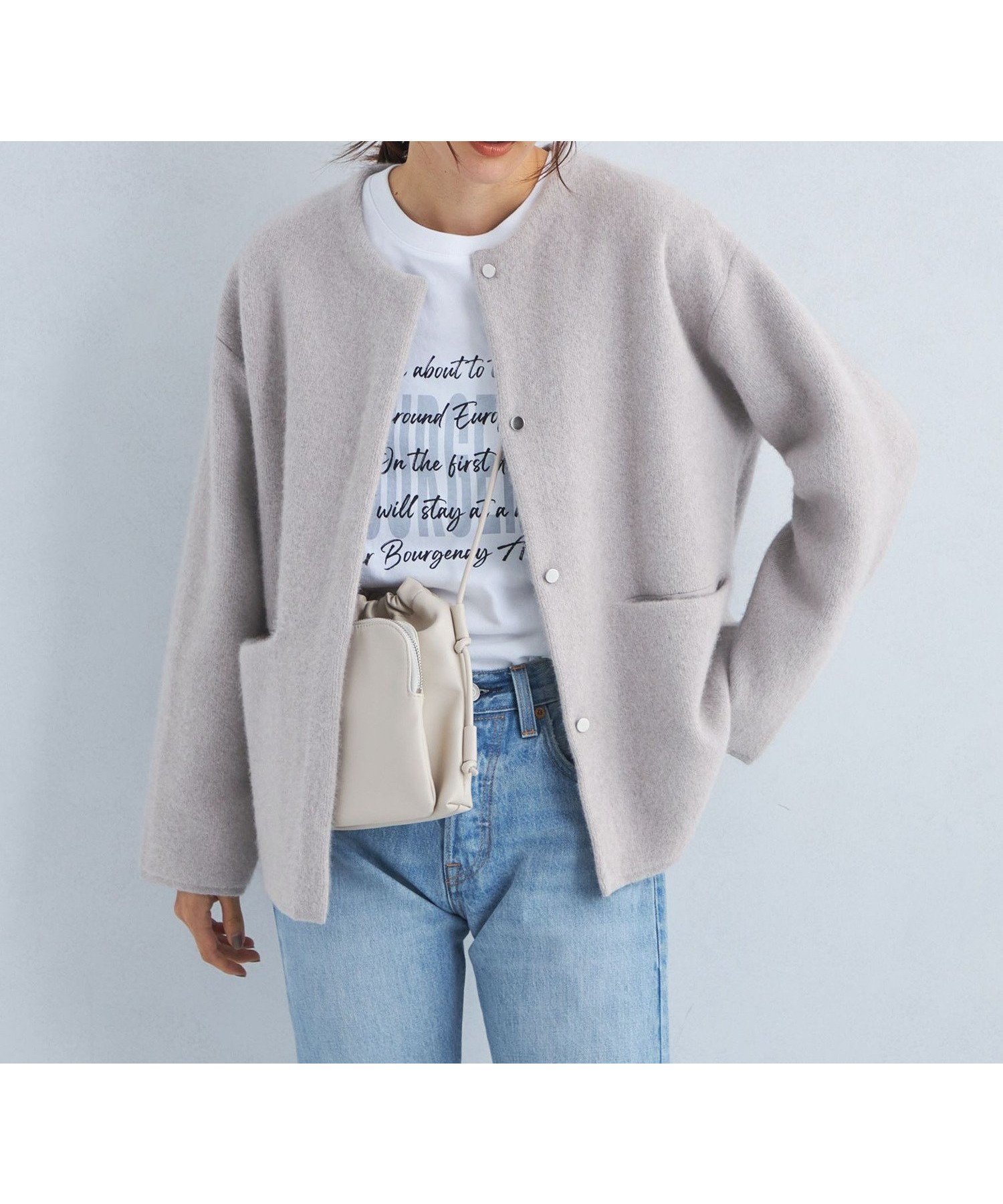 【ユナイテッドアローズ/UNITED ARROWS】のFOXブレンド セッケツ ノーカラー ニット カーディガン インテリア・キッズ・メンズ・レディースファッション・服の通販 founy(ファニー) 　ファッション　Fashion　レディースファッション　Fashion for Women　トップス・カットソー　Cut & Sew Tops　ニット　Knit Tops & Sweaters　カーディガン・羽織り　Layered Style Cardigans　インナー　Innerwear　秋　Autumn　カーディガン　Cardigan, Knitwear　バランス　Balance, Style Balance　フェミニン　Feminine, Girly　フォックス　Fox, Fox Fur　フォルム　Silhouette, Form　フロント　Front, Front Design　アウトレット　Outlet / Clearance　おすすめ　Recommended / Our Picks　ビジネス 仕事 通勤　Business / Work / Commuting　LT.GRAY|ID: prp329100004733222 ipo3291000000034259572
