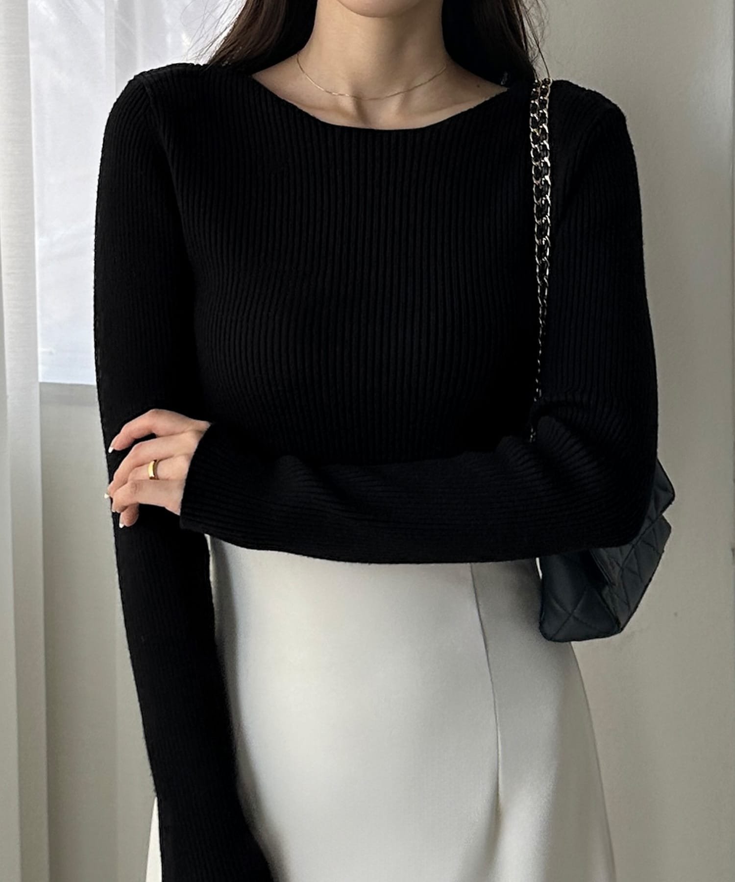 【ジュノア/JUNOAH】のLouere ボートネック長袖リブニット インテリア・キッズ・メンズ・レディースファッション・服の通販 founy(ファニー) 　ファッション　Fashion　レディースファッション　Fashion for Women　トップス・カットソー　Cut & Sew Tops　ニット　Knit Tops & Sweaters　リブニット　Rib Knit, Ribbed Knit　長袖　Long Sleeve, Full Sleeve　ブラック|ID: prp329100004733353 ipo3291000000034612581