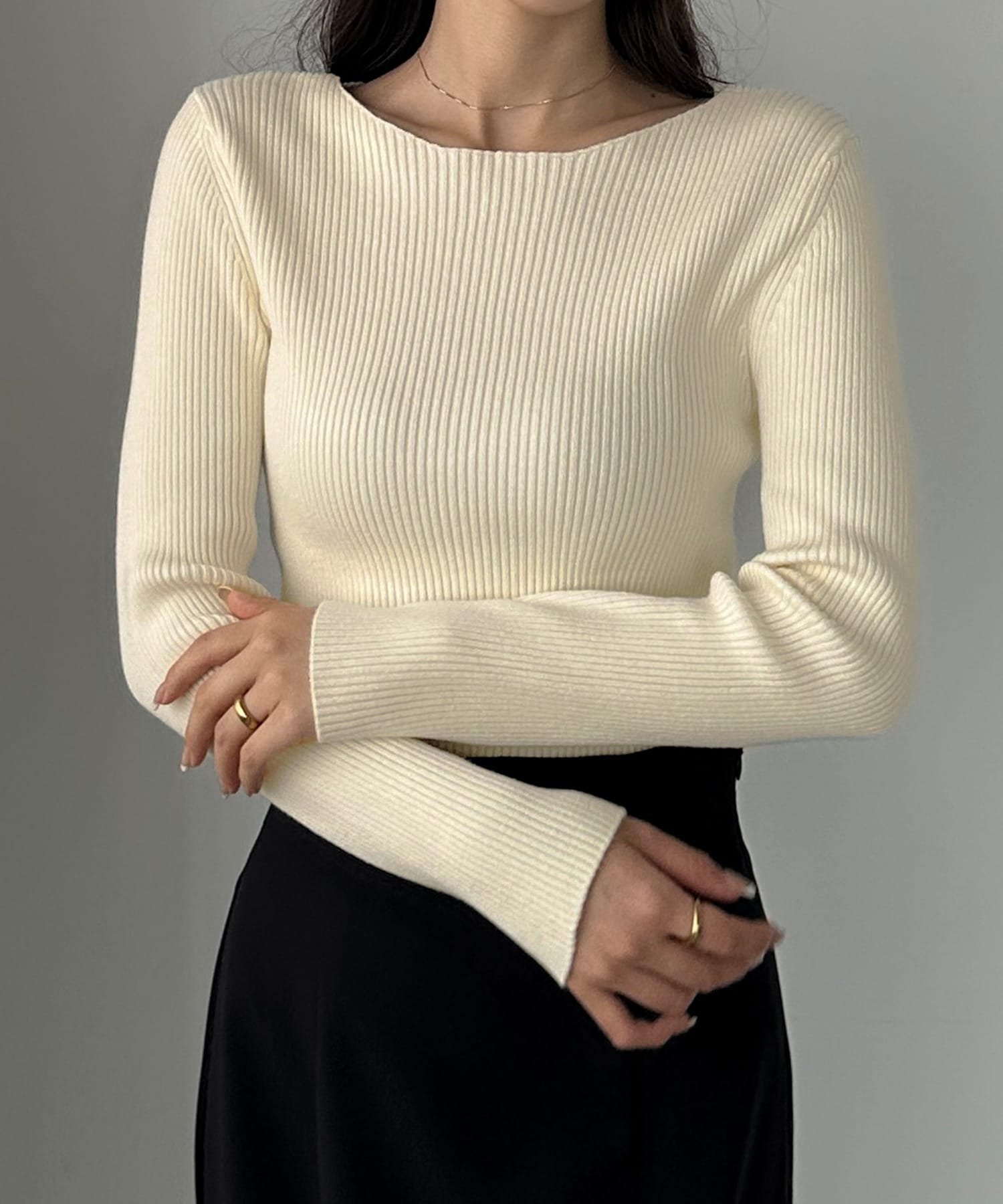 【ジュノア/JUNOAH】のLouere ボートネック長袖リブニット インテリア・キッズ・メンズ・レディースファッション・服の通販 founy(ファニー) 　ファッション　Fashion　レディースファッション　Fashion for Women　トップス・カットソー　Cut & Sew Tops　ニット　Knit Tops & Sweaters　リブニット　Rib Knit, Ribbed Knit　長袖　Long Sleeve, Full Sleeve　アイボリー|ID: prp329100004733353 ipo3291000000034612586