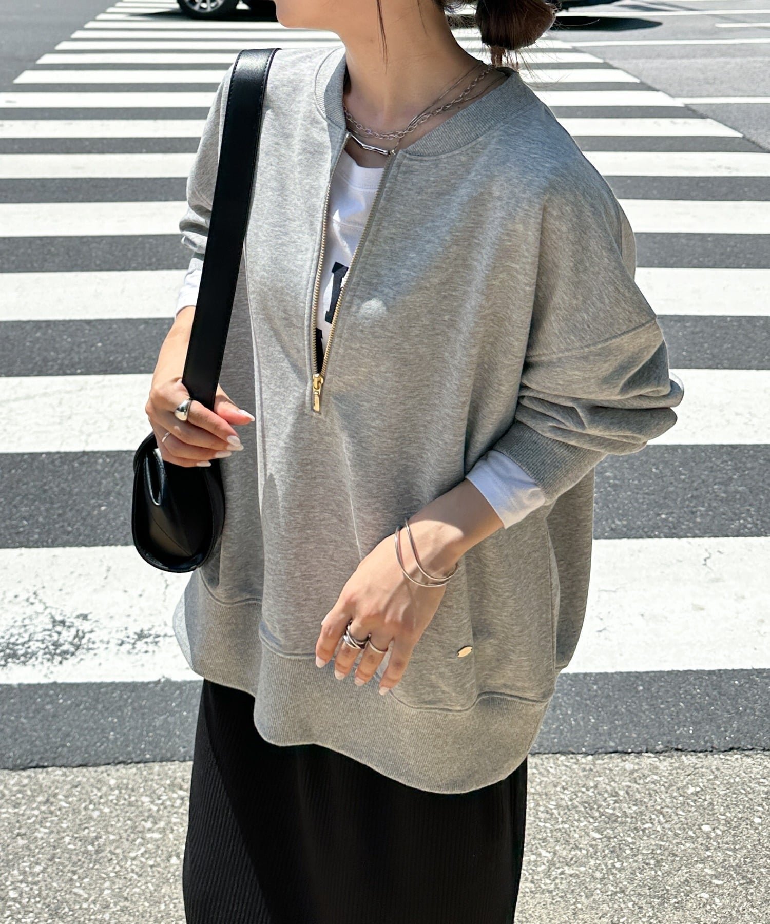 【ラナン/Ranan】のRanan/フロントハーフジップスウェット インテリア・キッズ・メンズ・レディースファッション・服の通販 founy(ファニー) 　ファッション　Fashion　レディースファッション　Fashion for Women　トップス・カットソー　Cut & Sew Tops　レディースパーカー・カジュアルフーディー　Casual Hoodies & Sweatshirts　スウェット・クルーネックトップス　Sweatshirts & Crewnecks / Relaxed Fit Sweat Tops　インナー　Innerwear　ショルダー　Shoulder, Shoulder Strap　シンプル　Simple, Minimal　ジップ　Zip, Zipper　スウェット / スエット　Sweatshirt, Sweatwear　タイトスカート　Pencil Skirt, Tight Skirt　トレンド　Trend, Trending Now　ドロップ　Drop Shoulder, Dropped Style　プレート　Plate, Dish　ポケット　Pocket, Pocket Detail　ロング　Long, Long-Length　おすすめ　Recommended / Our Picks　GR|ID: prp329100004733374 ipo3291000000034192471