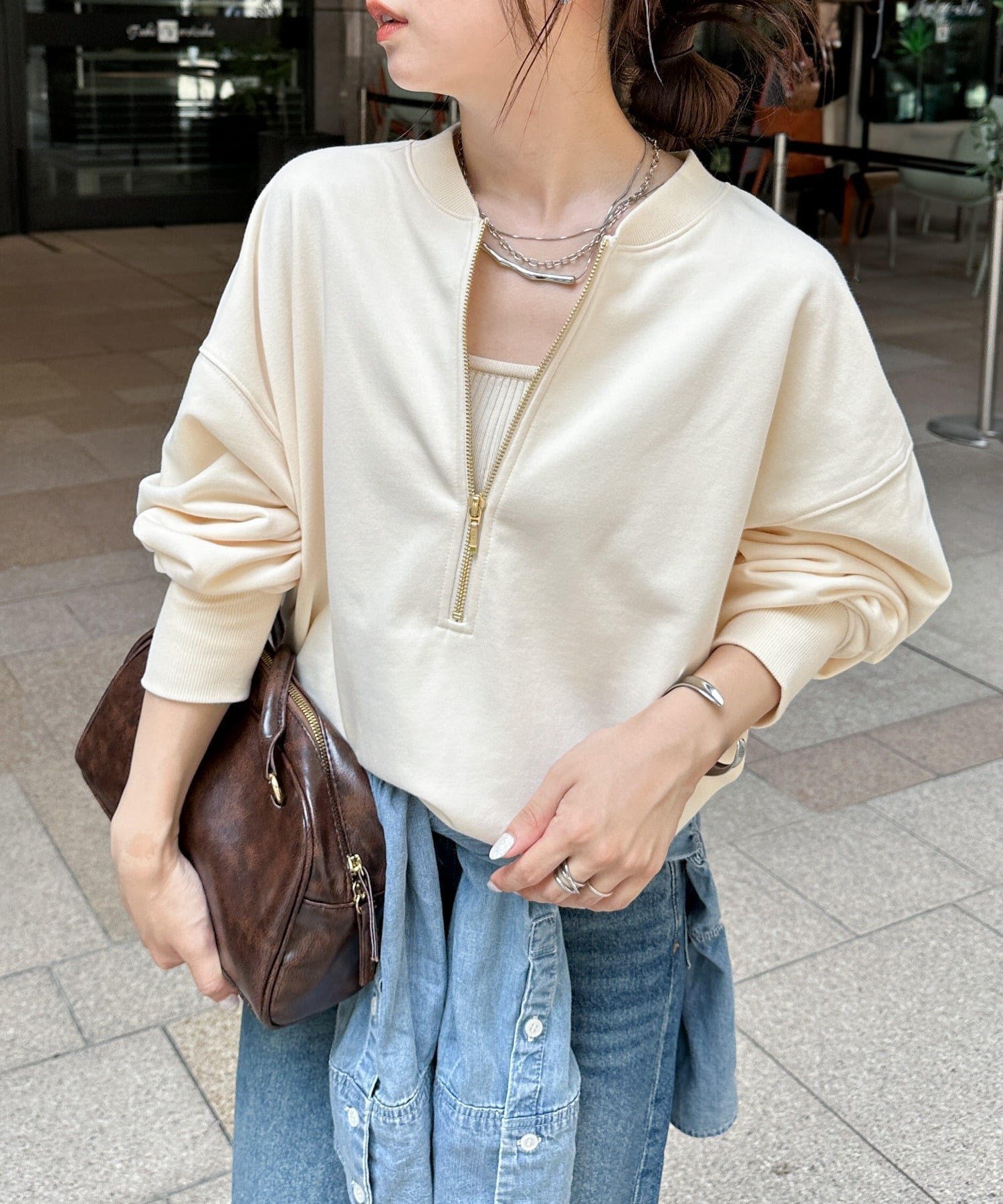 【ラナン/Ranan】のRanan/フロントハーフジップスウェット インテリア・キッズ・メンズ・レディースファッション・服の通販 founy(ファニー) 　ファッション　Fashion　レディースファッション　Fashion for Women　トップス・カットソー　Cut & Sew Tops　レディースパーカー・カジュアルフーディー　Casual Hoodies & Sweatshirts　スウェット・クルーネックトップス　Sweatshirts & Crewnecks / Relaxed Fit Sweat Tops　インナー　Innerwear　ショルダー　Shoulder, Shoulder Strap　シンプル　Simple, Minimal　ジップ　Zip, Zipper　スウェット / スエット　Sweatshirt, Sweatwear　タイトスカート　Pencil Skirt, Tight Skirt　トレンド　Trend, Trending Now　ドロップ　Drop Shoulder, Dropped Style　プレート　Plate, Dish　ポケット　Pocket, Pocket Detail　ロング　Long, Long-Length　おすすめ　Recommended / Our Picks　IV|ID: prp329100004733374 ipo3291000000034192474