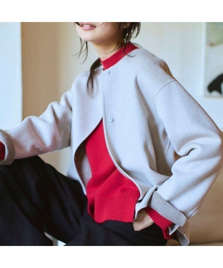 【インディヴィ/INDIVI】の【配色デザイン/ショート丈】ウールリバー ノーカラーコート インテリア・キッズ・メンズ・レディースファッション・服の通販 founy(ファニー) 　ファッション　Fashion　レディースファッション　Fashion for Women　アウター　Coat / Outerwear Collection　コート・ロングコート・ピーコート　Long Coats, Peacoats & More　インナー　Innerwear　今季　This Season, Current Season　ショート　Short, Short Length　シンプル　Simple, Minimal　スマート　Smart, Elegant　定番　Standard, Basic Item　バランス　Balance, Style Balance　フォルム　Silhouette, Form　ポケット　Pocket, Pocket Detail　グレージュ|ID: prp329100004733455 ipo3291000000034512019