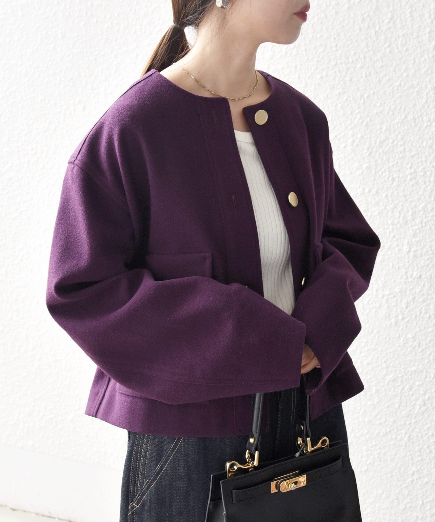 【シップス フォー ウィメン/SHIPS】のSHIPS any エア ニードル ポケット コンパクト ノーカラー ジャケット インテリア・キッズ・メンズ・レディースファッション・服の通販 founy(ファニー) 　ファッション　Fashion　レディースファッション　Fashion for Women　アウター　Coat / Outerwear Collection　レディースジャケット・軽アウター　Jackets　ノーカラージャケット / シンプル上品コーデ　Collarless Jackets　コンパクト　Compact, Small Size　今季　This Season, Current Season　ショート　Short, Short Length　ジャケット　Jacket, Outerwear　セットアップ　Set-Up, Coordinated Outfit　ダウン　Down, Puffer　パープル　Purple, Violet　フラップ　Flap, Flap Pocket　フロント　Front, Front Design　ポケット　Pocket, Pocket Detail　冬　Winter / This Winter　おすすめ　Recommended / Our Picks　エレガント 上品　Elegant　ビジネス 仕事 通勤　Business / Work / Commuting　2025年　2025　2025-2026秋冬・A/W　Autumn/Winter 2025–26 AW25–26　パープル|ID: prp329100004733572 ipo3291000000034734325