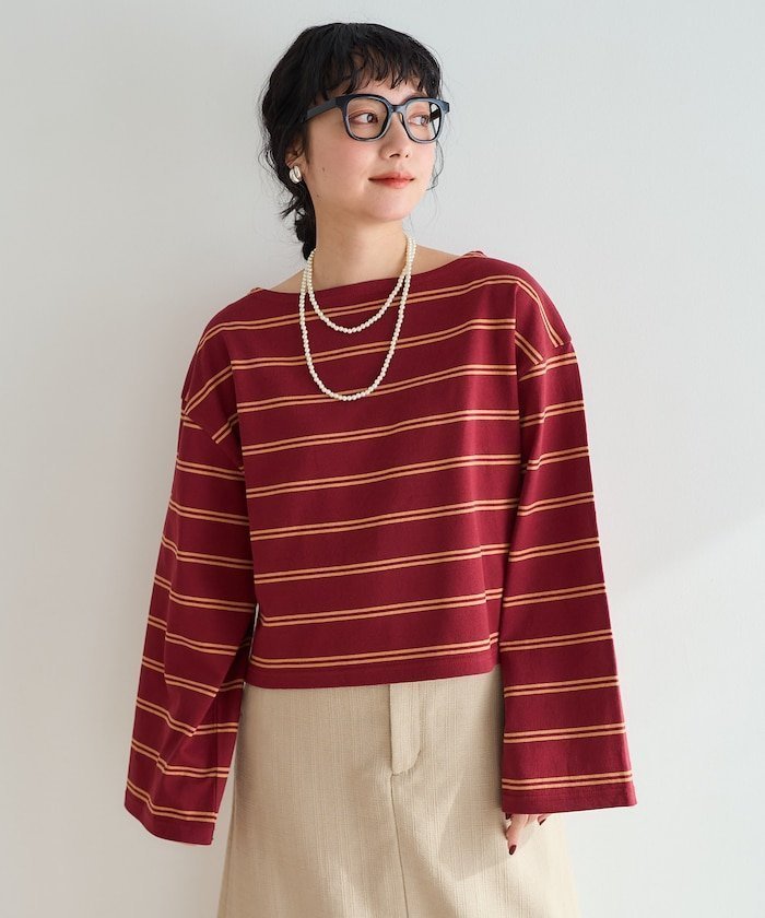 【フリークスストア/FREAK'S STORE】のマルチボーダー ショートバスクTシャツ 25SS インテリア・キッズ・メンズ・レディースファッション・服の通販 founy(ファニー) 　ファッション　Fashion　レディースファッション　Fashion for Women　トップス・カットソー　Cut & Sew Tops　シャツ・ブラウス・オフィスカジュアル　Elegant Blouses & Button-Ups　ロングTシャツ・Tシャツ　Longline T-Shirts & Tees　2025年　2025　2025春夏・S/S　Spring/Summer 2025 SS25　ショート　Short, Short Length　トレンド　Trend, Trending Now　バスク　Basque, Basque Style　ビッグ　Big, Oversized　ボーダー　Border, Stripe　夏　Summer　定番　Standard, Basic Item　S/S・春夏　SS, Spring/Summer, Warm Season　ワインレッド|ID: prp329100004733712 ipo3291000000034657606