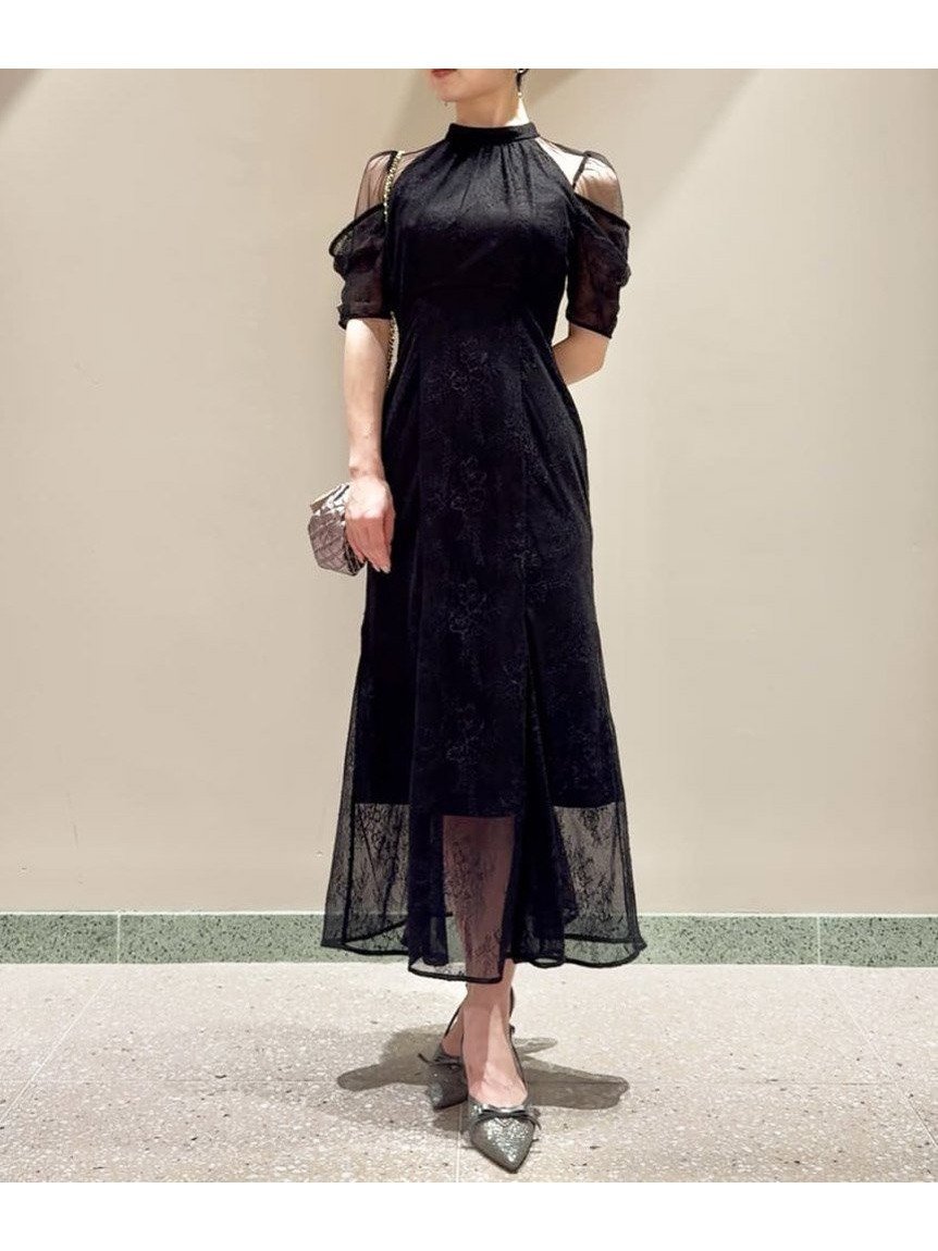 【スナイデル/SNIDEL】のシアーショルダーレースドレス インテリア・キッズ・メンズ・レディースファッション・服の通販 founy(ファニー) 　ファッション　Fashion　レディースファッション　Fashion for Women　ワンピース　Dresses　フォーマル・パーティードレス・結婚式用ドレス　Elegant & Casual Dresses　ウェーブ　Wavy Pattern　エレガント 上品　Elegant　今季　This Season, Current Season　スマート　Smart, Elegant　チュール　Tulip, Tulip Motif　デコルテ　Décolleté, Neckline　ドット　Polka Dot, Dot Pattern　ドレス　Dress, One-Piece　フレア　Flare, Flared　無地　Plain, Solid Color　レース　Lace, Lace Fabric　ロマンティック　Romantic, Feminine Style　おすすめ　Recommended / Our Picks　BLK[009]|ID: prp329100004733795 ipo3291000000034239543