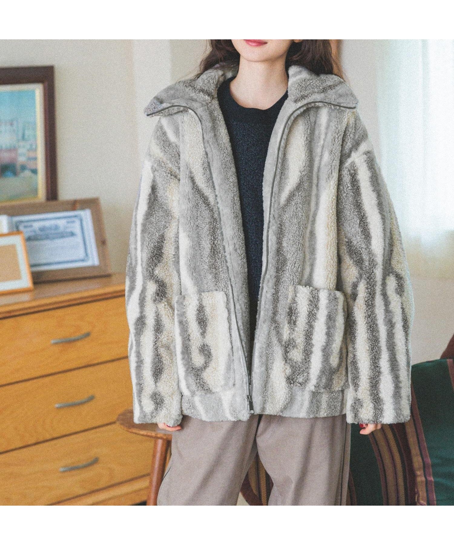 【ニコアンド/niko and】のミックスボアZIPジャケット インテリア・キッズ・メンズ・レディースファッション・服の通販 founy(ファニー) 　ファッション　Fashion　レディースファッション　Fashion for Women　アウター　Coat / Outerwear Collection　レディースジャケット・軽アウター　Jackets　おすすめ　Recommended / Our Picks　ジップ　Zip, Zipper　ジャケット　Jacket, Outerwear　ハイネック　High Neck, Mock Neck　プリント　Print, Printed Pattern　マフラー　Scarf, Muffler　ミックス　Mix, Mixed Style　A/W・秋冬　Autumn/Winter　ライトグレー12|ID: prp329100004733873 ipo3291000000034195237