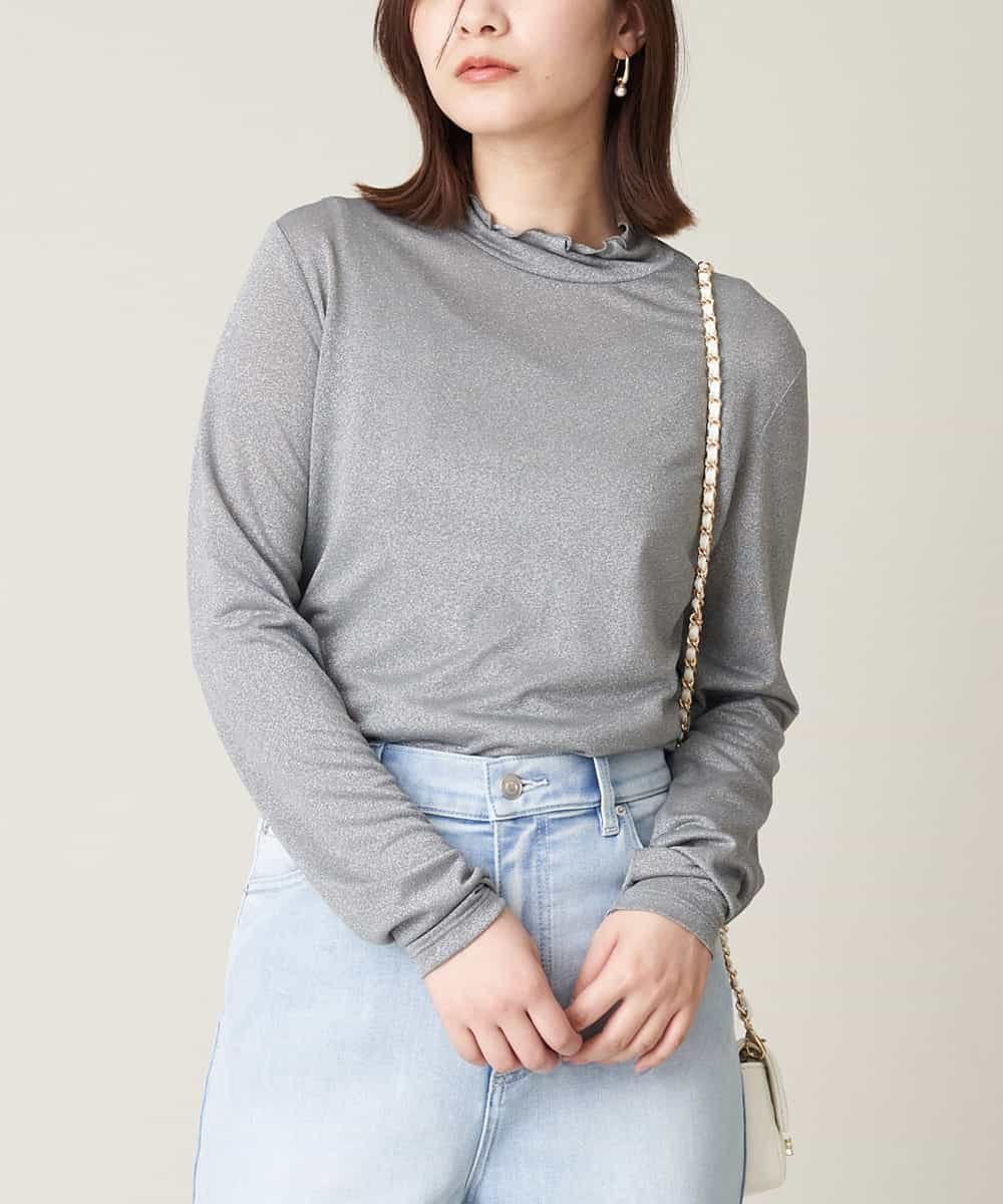 【アー ヴェー ヴェー/a.v.v】のシアーラメハイネックカットソー インテリア・キッズ・メンズ・レディースファッション・服の通販 founy(ファニー) 　ファッション　Fashion　レディースファッション　Fashion for Women　トップス・カットソー　Cut & Sew Tops　カットソー・ベーシックTシャツ　Cut-and-Sewn Tops / Stretch Tees & Basics　おすすめ　Recommended / Our Picks　インナー　Innerwear　カットソー　Cut and Sewn Top　シンプル　Simple, Minimal　スウェット / スエット　Sweatshirt, Sweatwear　デニム　Denim, Jeans Material　トレンド　Trend, Trending Now　ハイネック　High Neck, Mock Neck　再入荷　Restock / Back in Stock　グレー|ID: prp329100004733886 ipo3291000000034425821