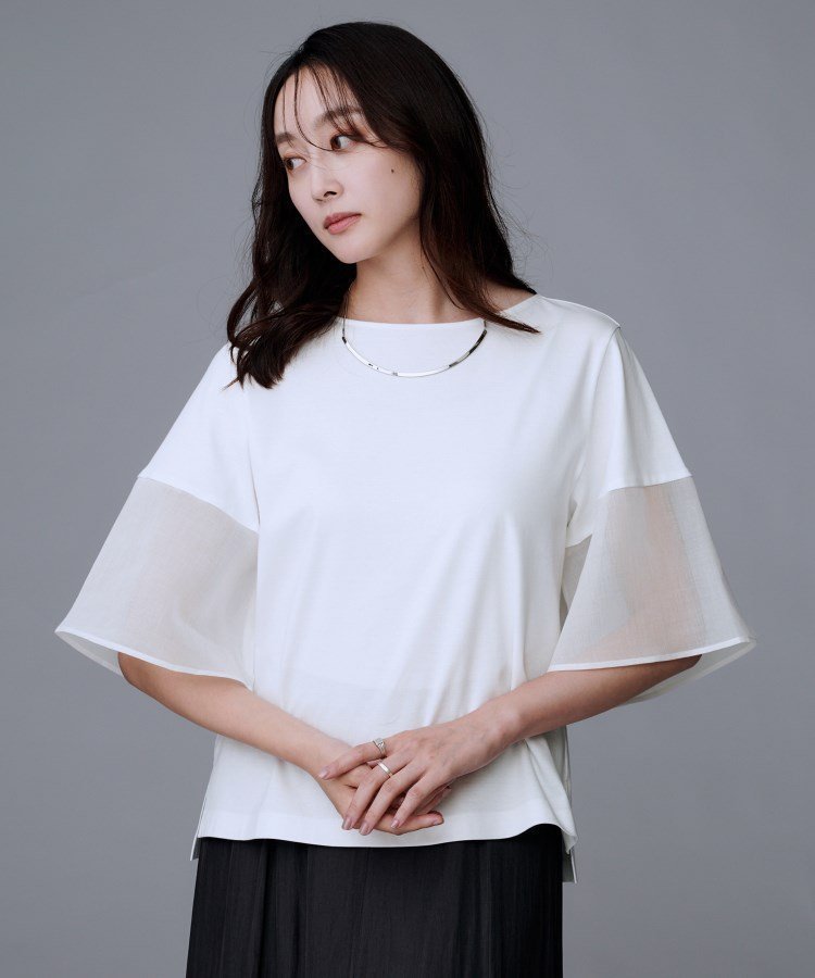 【アンタイトル/UNTITLED】の【一枚で着映える/五分袖】シアースリーブ プルオーバー 人気、トレンドファッション・服の通販 founy(ファニー) 　ファッション　Fashion　レディースファッション　Fashion for Women　トップス・カットソー　Cut & Sew Tops　カジュアルプルオーバー・ニットトップス　Pullovers & Knit Tops / Casual Pullovers　アクセサリー　Fashion Accessories　シアー　Sheer, See-Through　シルケット　Silket, Silky Cotton　シンプル　Simple, Minimal　スマート　Smart, Elegant　スリット　Slit, Slit Detail　トレンド　Trend, Trending Now　フェミニン　Feminine, Girly　フロント　Front, Front Design　ベーシック　Basic, Essential　ボトム　Bottoms, Lower Wear　 other-1|ID: prp329100004733911 ipo3291000000034669378