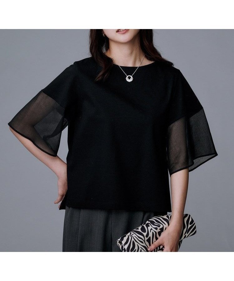 【アンタイトル/UNTITLED】の【一枚で着映える/五分袖】シアースリーブ プルオーバー インテリア・キッズ・メンズ・レディースファッション・服の通販 founy(ファニー) 　ファッション　Fashion　レディースファッション　Fashion for Women　トップス・カットソー　Cut & Sew Tops　カジュアルプルオーバー・ニットトップス　Pullovers & Knit Tops / Casual Pullovers　アクセサリー　Fashion Accessories　シアー　Sheer, See-Through　シルケット　Silket, Silky Cotton　シンプル　Simple, Minimal　スマート　Smart, Elegant　スリット　Slit, Slit Detail　トレンド　Trend, Trending Now　フェミニン　Feminine, Girly　フロント　Front, Front Design　ベーシック　Basic, Essential　ボトム　Bottoms, Lower Wear　ブラック|ID: prp329100004733911 ipo3291000000034669381