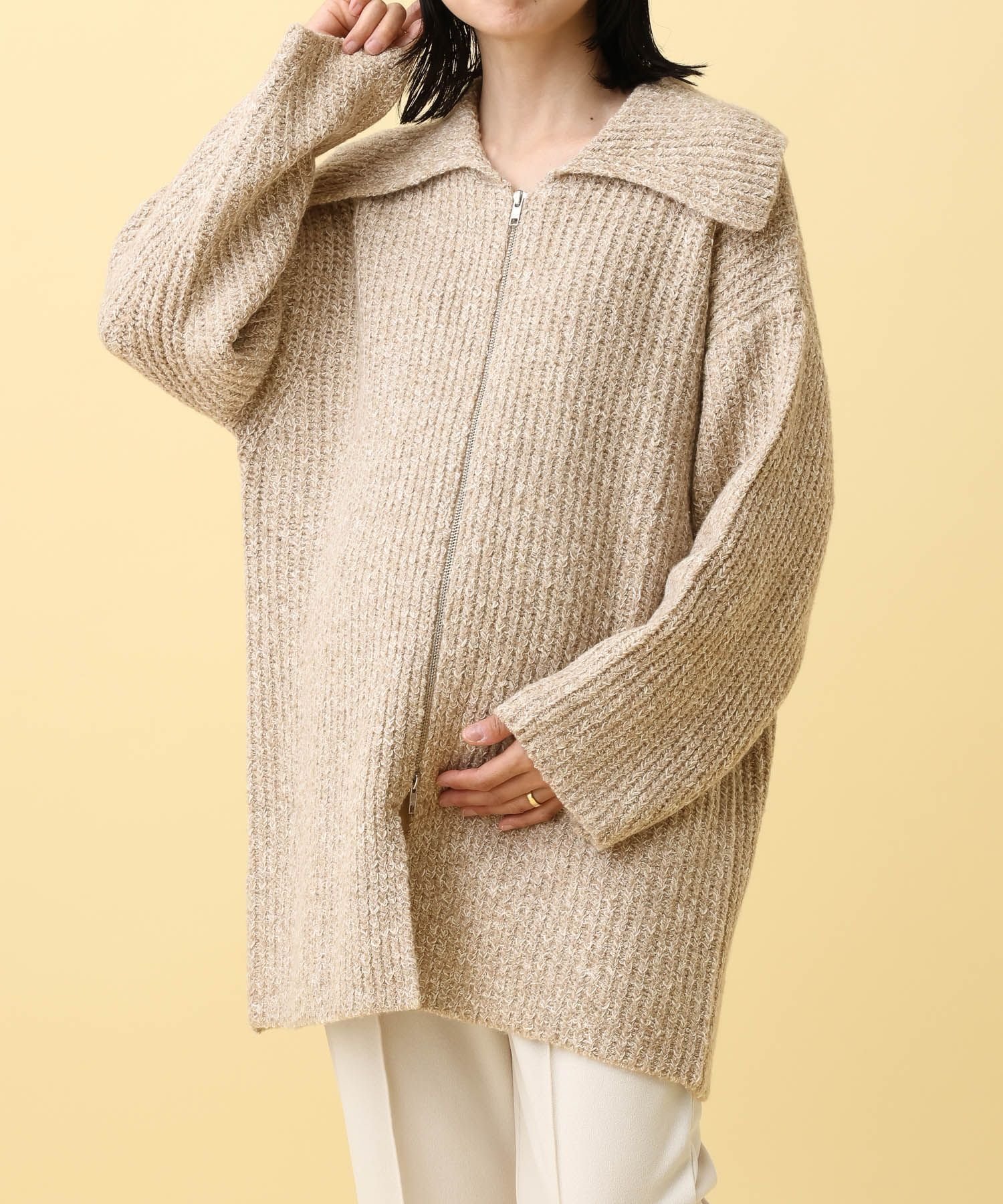 【レプシィム ローリーズファーム/LEPSIM LOWRYS FARM】の【産前・産後対応】マタニティ/襟付きZIPチュニックカーディガン インテリア・キッズ・メンズ・レディースファッション・服の通販 founy(ファニー) 　ファッション　Fashion　キッズファッション　Fashion for Kids　カーディガン　Cardigan, Knitwear　チュニック　Tunic, Long Top　トレンド　Trend, Trending Now　ベージュ52|ID: prp329100004734053 ipo3291000000034196557