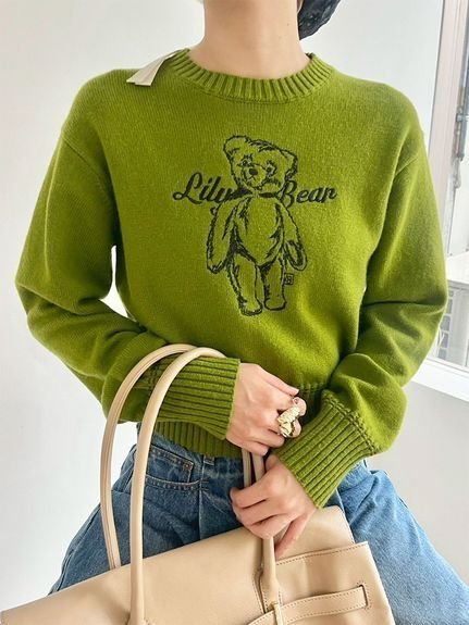 【リリーブラウン/Lily Brown】のLily Bearエンブロイダリーニットトップス インテリア・キッズ・メンズ・レディースファッション・服の通販 founy(ファニー) 　ファッション　Fashion　レディースファッション　Fashion for Women　トップス・カットソー　Cut & Sew Tops　ニット　Knit Tops & Sweaters　キャラクター　Character, Licensed Characters　スマート　Smart, Elegant　プリーツ　Pleats, Pleated　おすすめ　Recommended / Our Picks　エレガント 上品　Elegant　GRN[024]|ID: prp329100004734063 ipo3291000000034533876