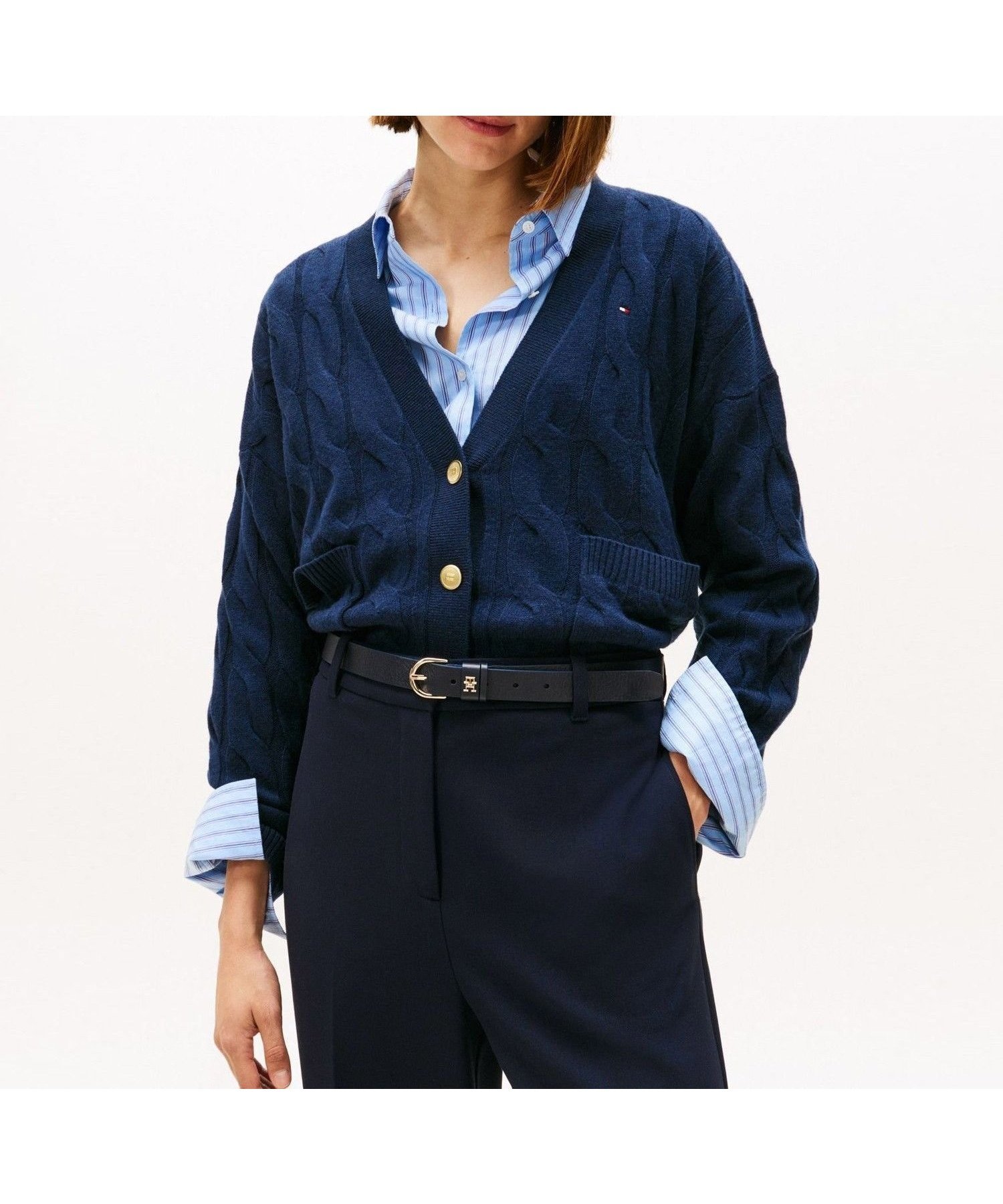 【トミーヒルフィガー/TOMMY HILFIGER】のソフトウールケーブルカーディガン インテリア・キッズ・メンズ・レディースファッション・服の通販 founy(ファニー) 　ファッション　Fashion　レディースファッション　Fashion for Women　トップス・カットソー　Cut & Sew Tops　カーディガン・羽織り　Layered Style Cardigans　アメリカン　American Style　カーディガン　Cardigan, Knitwear　クラシック　Classic, Timeless Style　ゴルフ　Golf　デニム　Denim, Jeans Material　ポケット　Pocket, Pocket Detail　モダン　Modern, Contemporary　ロング　Long, Long-Length　ワイド　Wide, Wide Fit　人気　Popular, Best Seller　ネイビーC1G|ID: prp329100004734103 ipo3291000000034249768