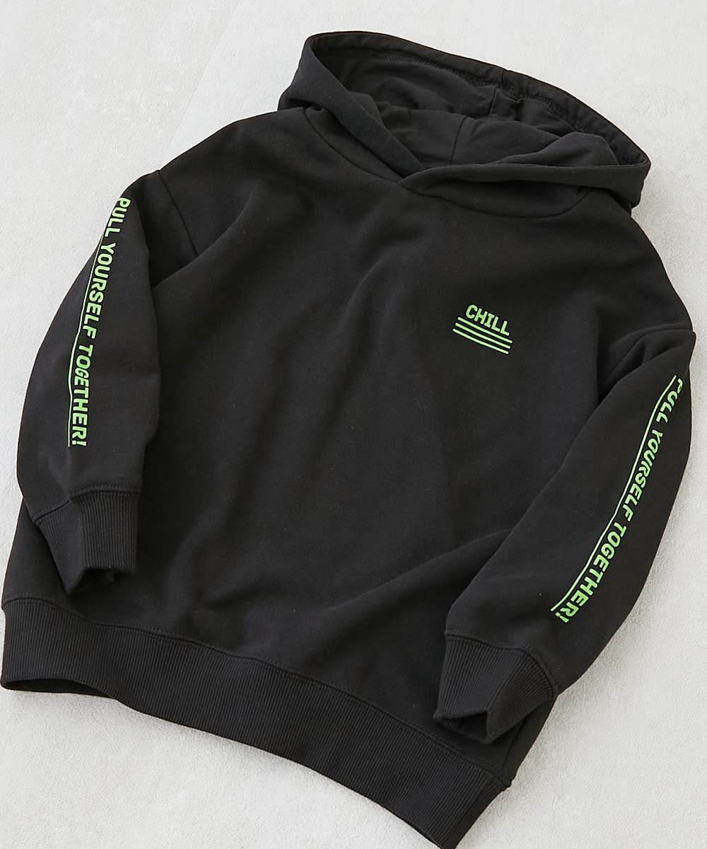 【デビロック/devirock / KIDS】のデビラボ プリント プルパーカー プルパーカー パーカー トップス 25AW インテリア・キッズ・メンズ・レディースファッション・服の通販 founy(ファニー) 　ファッション　Fashion　キッズファッション　Fashion for Kids　トップス・カットソー　Cut & Sew Tops　トレンド　Trend, Trending Now　パーカー　Hoodie, Parka　プリント　Print, Printed Pattern　おすすめ　Recommended / Our Picks　2025年　2025　2025-2026秋冬・A/W　Autumn/Winter 2025–26 AW25–26　002-グリーン袖ロゴ-ブラック|ID: prp329100004734248 ipo3291000000034405579