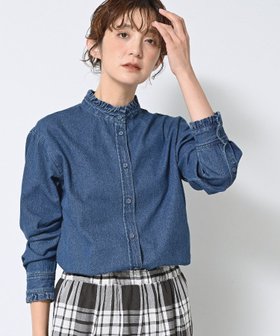 【デッサン/Dessin】の【洗える】フリルデニムシャツ 人気、トレンドファッション・服の通販 founy(ファニー) ファッション Fashion レディースファッション Fashion for Women トップス・カットソー Cut & Sew Tops シャツ・ブラウス・オフィスカジュアル Elegant Blouses & Button-Ups おすすめ Recommended / Our Picks インナー Innerwear カーディガン Cardigan, Knitwear スタンド Stand Collar, Upright Stand ストレート Straight, Straight Cut スマート Smart, Elegant デニム Denim, Jeans Material バランス Balance, Style Balance フェミニン Feminine, Girly フリル Frill, Ruffle ボトム Bottoms, Lower Wear ボーダー Border, Stripe ワイド Wide, Wide Fit 冬 Winter / This Winter 洗える Machine Washable 羽織 Haori, Light Jacket |ID:prp329100004734341