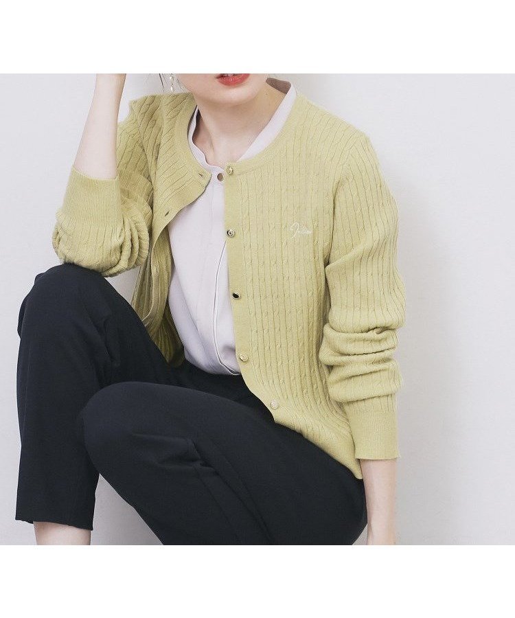 【インデックス/INDEX】のクルーネックケーブルカーディガン【洗濯機OK】 インテリア・キッズ・メンズ・レディースファッション・服の通販 founy(ファニー) 　ファッション　Fashion　レディースファッション　Fashion for Women　トップス・カットソー　Cut & Sew Tops　カーディガン・羽織り　Layered Style Cardigans　カーディガン　Cardigan, Knitwear　シンプル　Simple, Minimal　スマート　Smart, Elegant　ワンポイント　One Point, Statement Accent　エレガント 上品　Elegant　イエロー|ID: prp329100004734390 ipo3291000000034708790