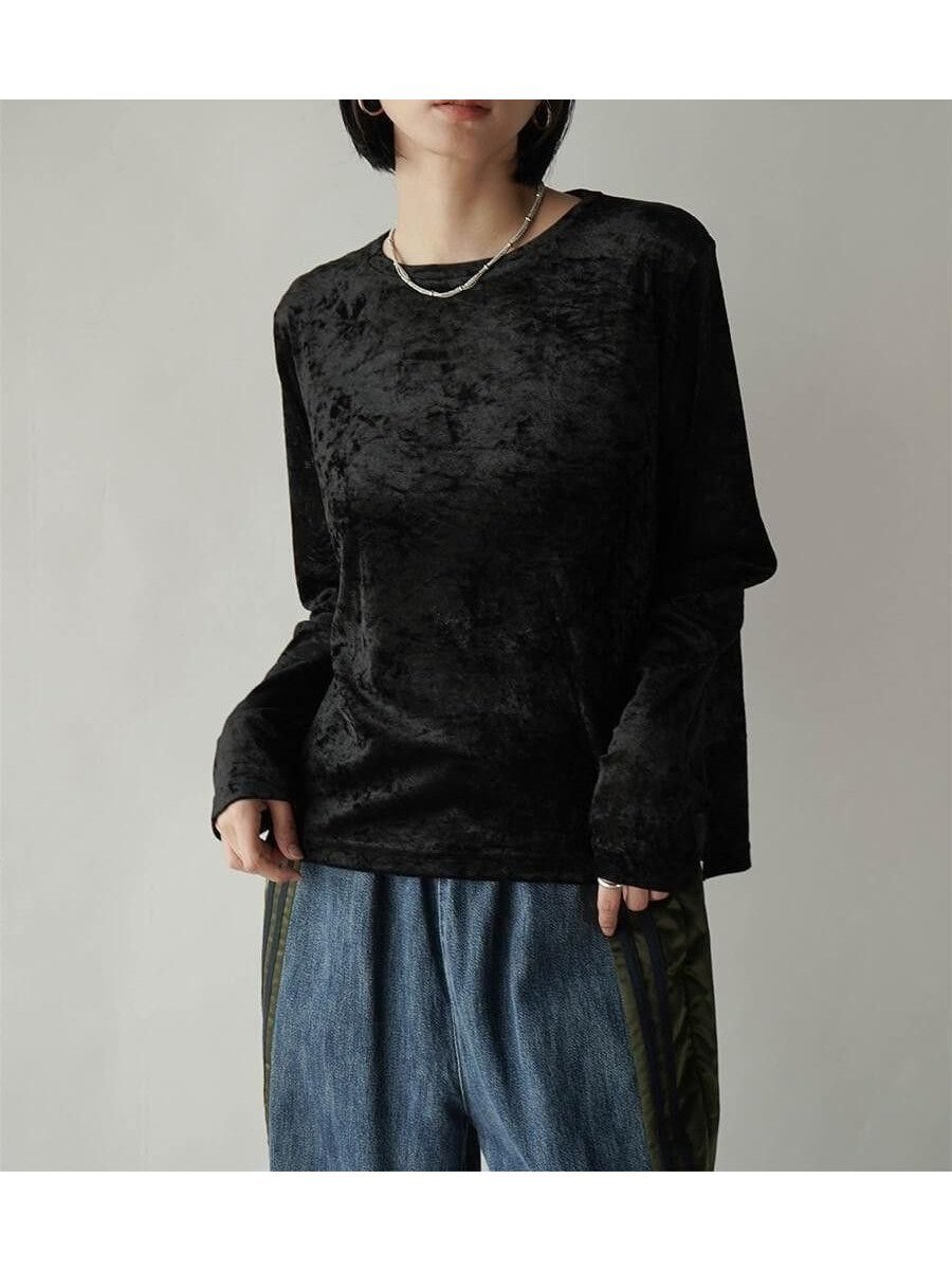 【ラシュッド/LASUD】のベロアロングスリーブプルオーバー インテリア・キッズ・メンズ・レディースファッション・服の通販 founy(ファニー) 　ファッション　Fashion　レディースファッション　Fashion for Women　トップス・カットソー　Cut & Sew Tops　カジュアルプルオーバー・ニットトップス　Pullovers & Knit Tops / Casual Pullovers　ベロアトップス　Velour Tops / Velvet-Look Items　おすすめ　Recommended / Our Picks　インナー　Innerwear　ジャケット　Jacket, Outerwear　ベロア　Velour, Soft Velvet　エレガント 上品　Elegant　A/W・秋冬　Autumn/Winter　ブラック|ID: prp329100004734455 ipo3291000000035040839