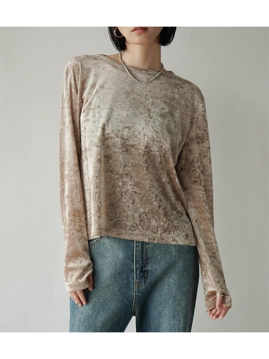 【ラシュッド/LASUD】のベロアロングスリーブプルオーバー インテリア・キッズ・メンズ・レディースファッション・服の通販 founy(ファニー) 　ファッション　Fashion　レディースファッション　Fashion for Women　トップス・カットソー　Cut & Sew Tops　カジュアルプルオーバー・ニットトップス　Pullovers & Knit Tops / Casual Pullovers　ベロアトップス　Velour Tops / Velvet-Look Items　おすすめ　Recommended / Our Picks　インナー　Innerwear　ジャケット　Jacket, Outerwear　ベロア　Velour, Soft Velvet　エレガント 上品　Elegant　A/W・秋冬　Autumn/Winter　ベージュ|ID: prp329100004734455 ipo3291000000035040840