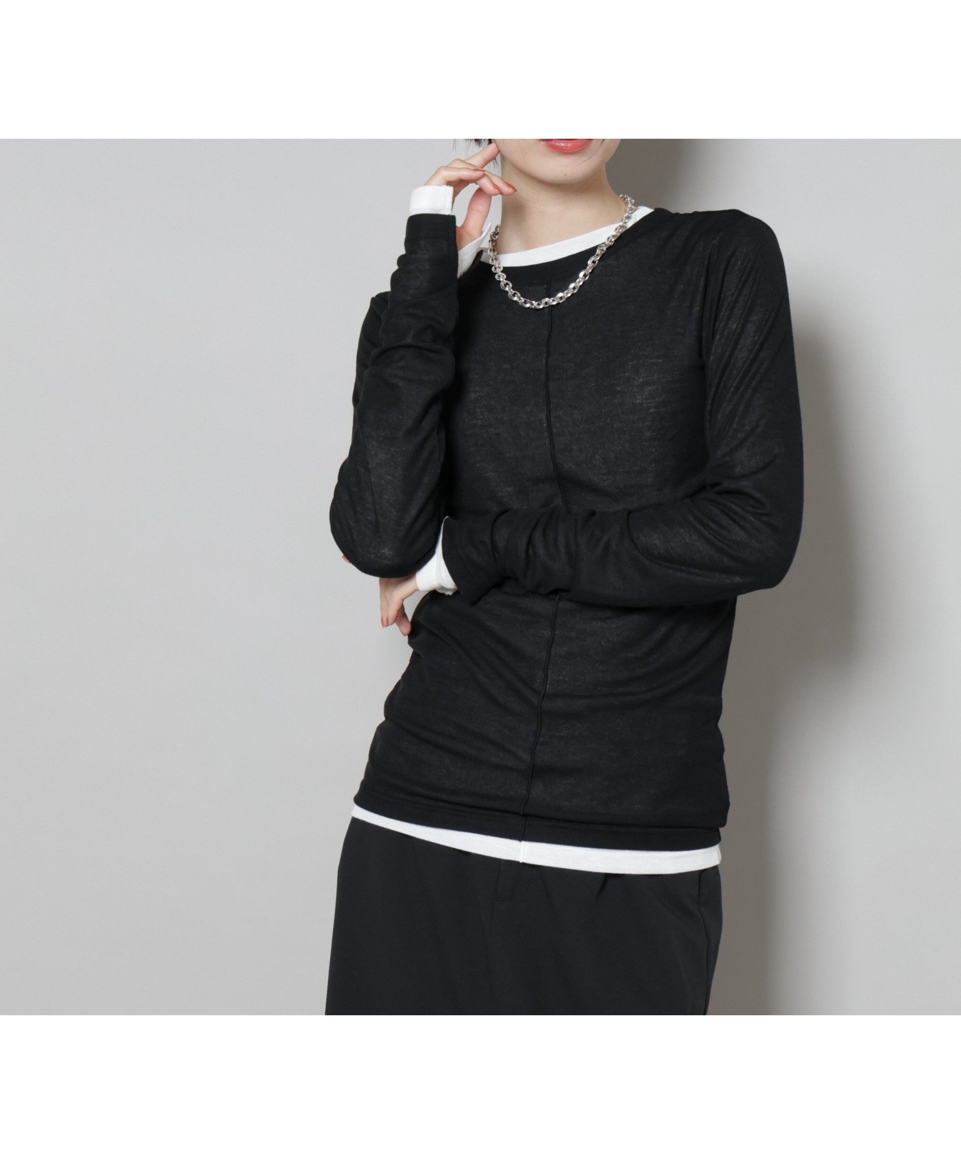 【ナノ ユニバース/nano universe】の前後2wayシアーフライスカットトップス インテリア・キッズ・メンズ・レディースファッション・服の通販 founy(ファニー) 　ファッション　Fashion　レディースファッション　Fashion for Women　トップス・カットソー　Cut & Sew Tops　インナー　Innerwear　キャミソール　Camisole, Spaghetti Strap Top　シアー　Sheer, See-Through　スリット　Slit, Slit Detail　長袖　Long Sleeve, Full Sleeve　ビスチェ　Bustier, Corset Top　ベーシック　Basic, Essential　A/W・秋冬　Autumn/Winter　アウトレット　Outlet / Clearance　おすすめ　Recommended / Our Picks　2025年　2025　2025-2026秋冬・A/W　Autumn/Winter 2025–26 AW25–26　ブラック|ID: prp329100004734781 ipo3291000000034202485