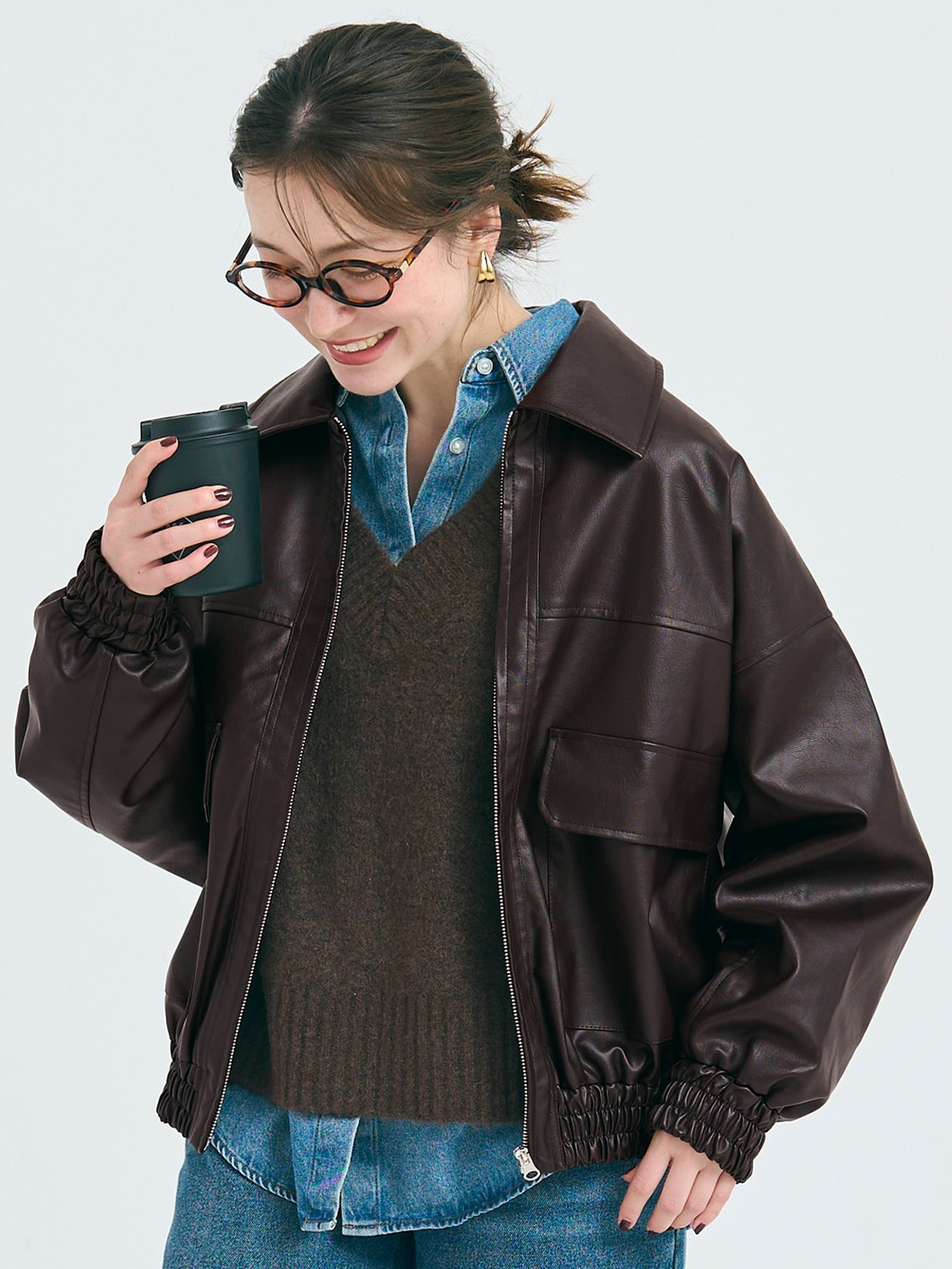 【コカ/COCA】のフェイクレザーオーバーサイズジャケット インテリア・キッズ・メンズ・レディースファッション・服の通販 founy(ファニー) 　ファッション　Fashion　レディースファッション　Fashion for Women　アウター　Coat / Outerwear Collection　レディースジャケット・軽アウター　Jackets　シアー　Sheer, See-Through　シンプル　Simple, Minimal　ジャケット　Jacket, Outerwear　スウェット / スエット　Sweatshirt, Sweatwear　タートル　Turtleneck, Turtle Collar　デニム　Denim, Jeans Material　長袖　Long Sleeve, Full Sleeve　フェイクレザー　Faux Leather, PU Leather　フェミニン　Feminine, Girly　ポケット　Pocket, Pocket Detail　無地　Plain, Solid Color　リラックス　Relax, Relaxed Fit　レース　Lace, Lace Fabric　ワイド　Wide, Wide Fit　おすすめ　Recommended / Our Picks　2024年　2024　2024-2025秋冬・A/W　Autumn/Winter 2024–25 AW24–25　2025年　2025　2025-2026秋冬・A/W　Autumn/Winter 2025–26 AW25–26　Brown|ID: prp329100004734806 ipo3291000000034501127