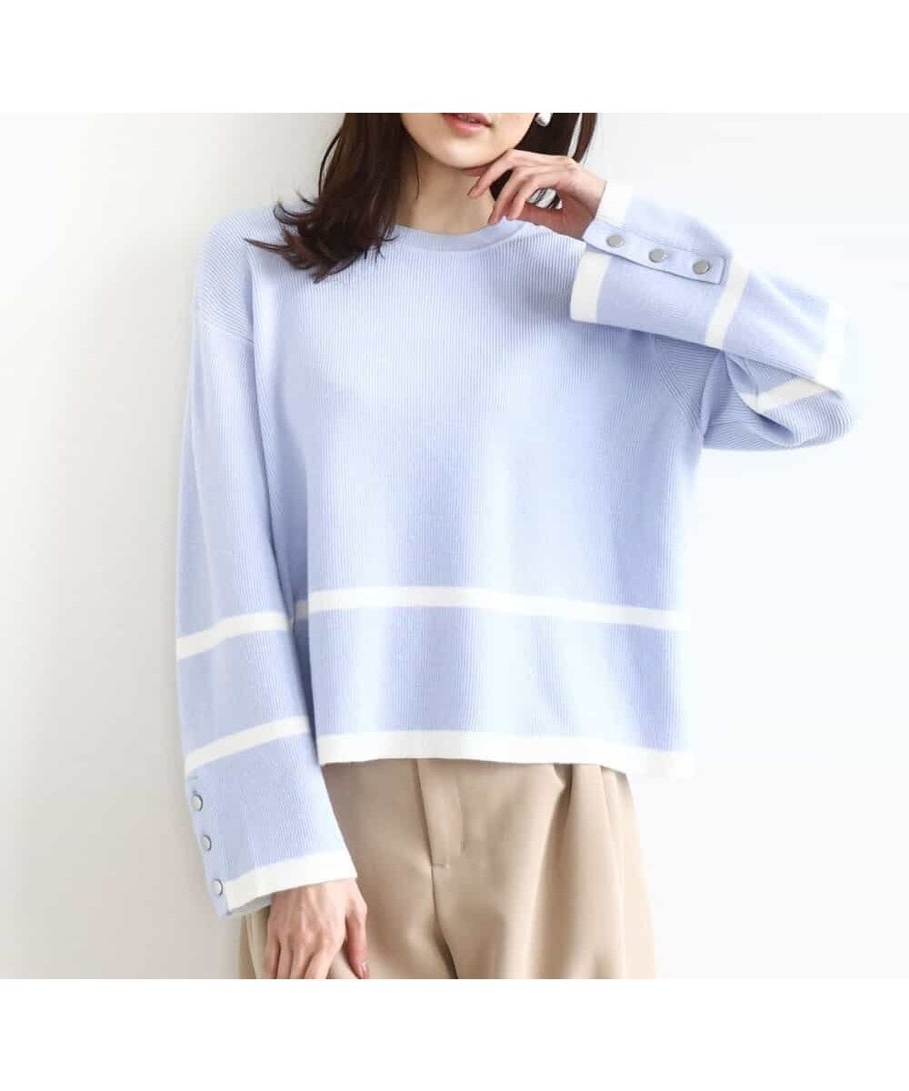 【エムケイ ミッシェルクラン/MK MICHEL KLEIN】の配色ライン片畦編みニット/洗える インテリア・キッズ・メンズ・レディースファッション・服の通販 founy(ファニー) ファッション Fashion レディースファッション Fashion for Women トップス・カットソー Cut & Sew Tops ニット Knit Tops & Sweaters 畦編みニット・テクスチャードトップス Ribbed Knit Sweaters / Textured Knit Tops おすすめ Recommended / Our Picks インナー Innerwear シンプル Simple, Minimal ハイネック High Neck, Mock Neck メタル Metal, Metal Parts 冬 Winter / This Winter 夏 Summer 春 Spring 洗える Machine Washable 畦 Ribbed Knit 秋 Autumn ライトブルー|ID: prp329100004734814 ipo3291000000034853248
