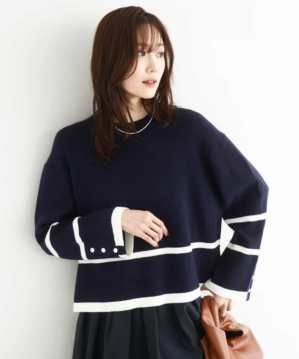 【エムケイ ミッシェルクラン/MK MICHEL KLEIN】の配色ライン片畦編みニット/洗える インテリア・キッズ・メンズ・レディースファッション・服の通販 founy(ファニー) ファッション Fashion レディースファッション Fashion for Women トップス・カットソー Cut & Sew Tops ニット Knit Tops & Sweaters 畦編みニット・テクスチャードトップス Ribbed Knit Sweaters / Textured Knit Tops おすすめ Recommended / Our Picks インナー Innerwear シンプル Simple, Minimal ハイネック High Neck, Mock Neck メタル Metal, Metal Parts 冬 Winter / This Winter 夏 Summer 春 Spring 洗える Machine Washable 畦 Ribbed Knit 秋 Autumn ネイビー×ホワイト|ID: prp329100004734814 ipo3291000000034853250