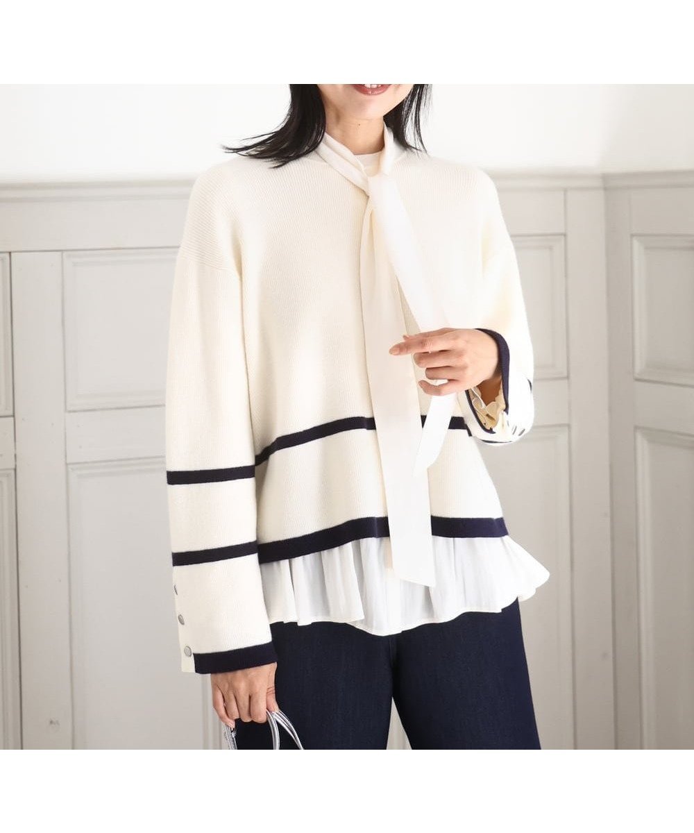 【エムケイ ミッシェルクラン/MK MICHEL KLEIN】の配色ライン片畦編みニット/洗える インテリア・キッズ・メンズ・レディースファッション・服の通販 founy(ファニー) ファッション Fashion レディースファッション Fashion for Women トップス・カットソー Cut & Sew Tops ニット Knit Tops & Sweaters 畦編みニット・テクスチャードトップス Ribbed Knit Sweaters / Textured Knit Tops おすすめ Recommended / Our Picks インナー Innerwear シンプル Simple, Minimal ハイネック High Neck, Mock Neck メタル Metal, Metal Parts 冬 Winter / This Winter 夏 Summer 春 Spring 洗える Machine Washable 畦 Ribbed Knit 秋 Autumn アイボリー|ID: prp329100004734814 ipo3291000000034853252