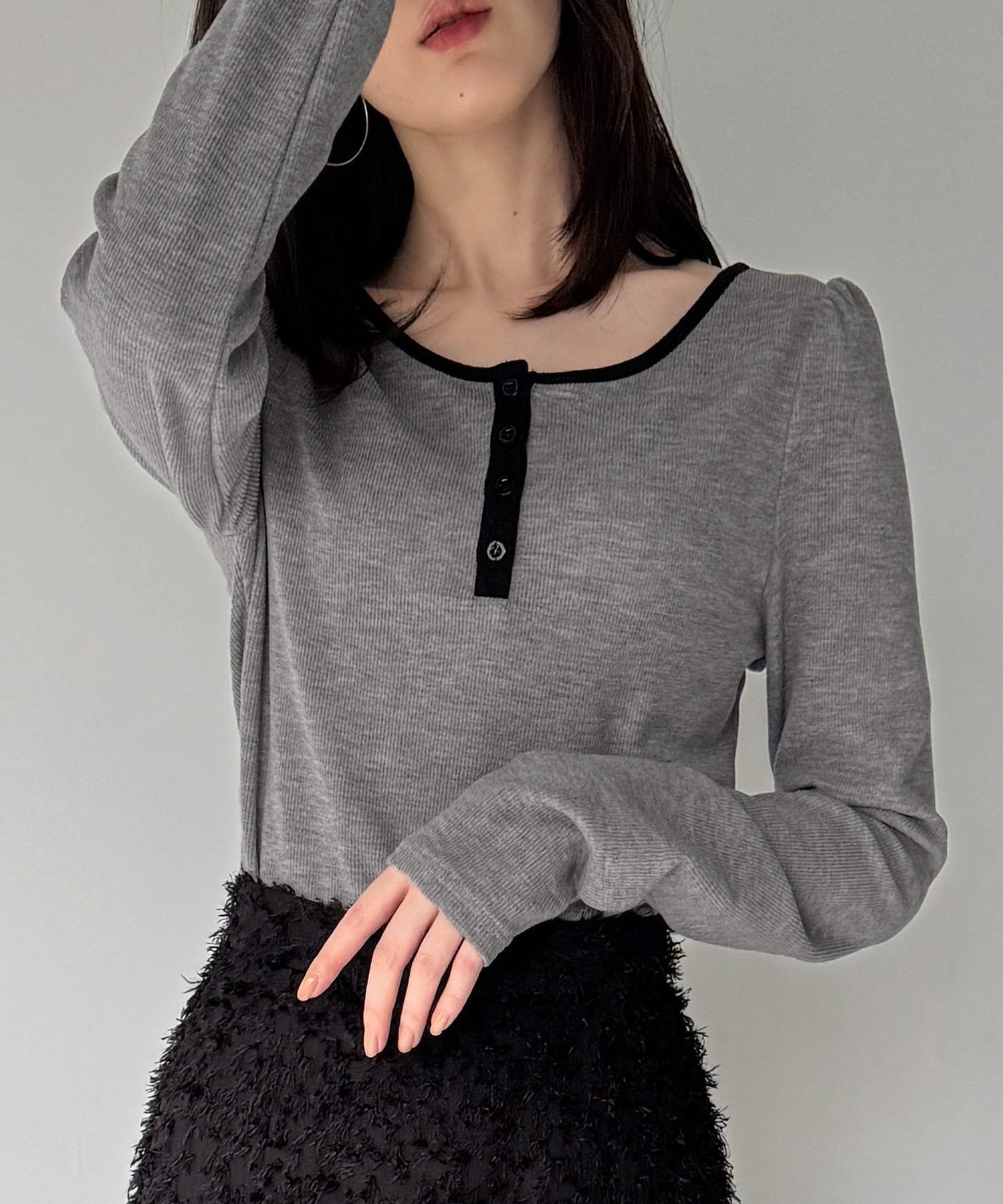 【ジュノア/JUNOAH】の前後2way長袖パフスリーブカットソー インテリア・キッズ・メンズ・レディースファッション・服の通販 founy(ファニー) 　ファッション　Fashion　レディースファッション　Fashion for Women　トップス・カットソー　Cut & Sew Tops　カットソー・ベーシックTシャツ　Cut-and-Sewn Tops / Stretch Tees & Basics　長袖　Long Sleeve, Full Sleeve　グレー|ID: prp329100004734823 ipo3291000000034446358