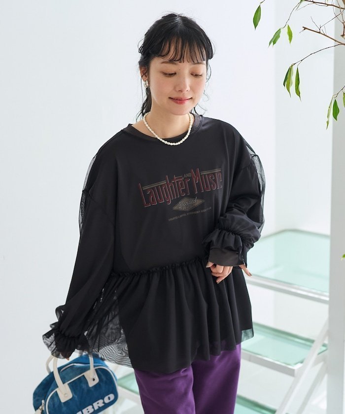 【フリークスストア/FREAK'S STORE】の【セットアイテム】チュールレイヤード プリントロングスリーブT 25SS インテリア・キッズ・メンズ・レディースファッション・服の通販 founy(ファニー) 　ファッション　Fashion　レディースファッション　Fashion for Women　2025年　2025　2025春夏・S/S　Spring/Summer 2025 SS25　カットソー　Cut and Sewn Top　ギャザー　Gathered, Ruffled　チュール　Tulip, Tulip Motif　プリント　Print, Printed Pattern　ロング　Long, Long-Length　夏　Summer　S/S・春夏　SS, Spring/Summer, Warm Season　羽織　Haori, Light Jacket　チャコールグレー|ID: prp329100004734940 ipo3291000000034516704
