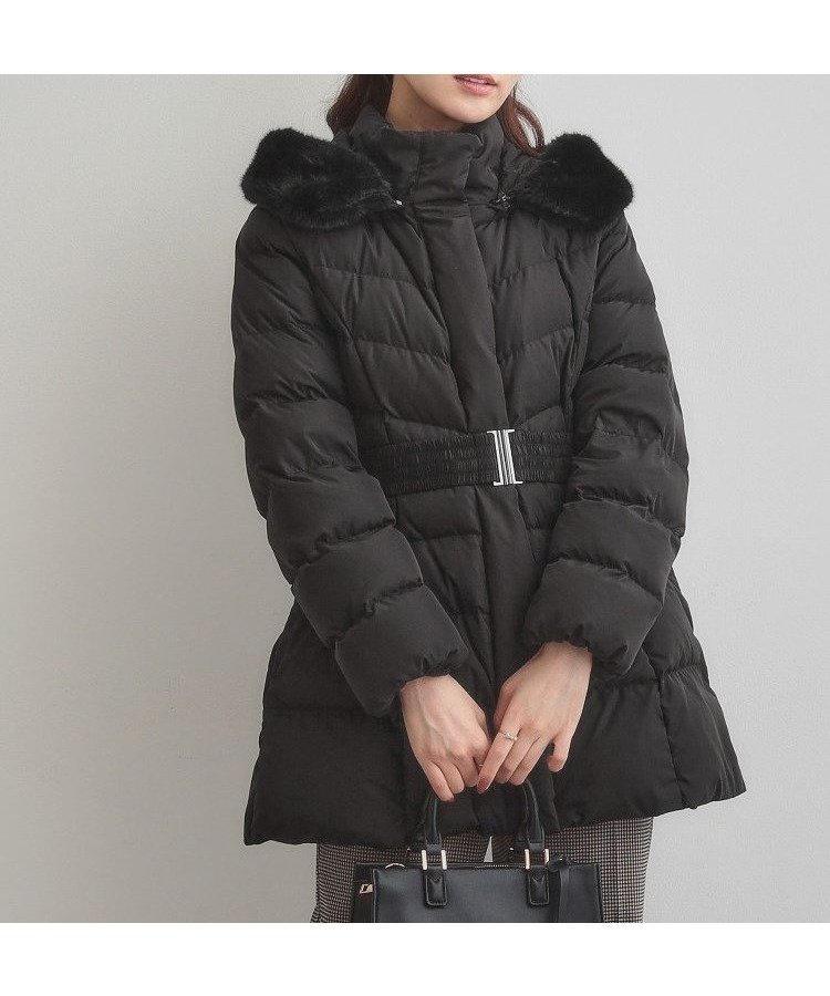 【クチュール ブローチ/Couture Brooch】のフードフェイクファーベルト付きミドル丈ダウンコート インテリア・キッズ・メンズ・レディースファッション・服の通販 founy(ファニー) 　ファッション　Fashion　レディースファッション　Fashion for Women　アウター　Coat / Outerwear Collection　コート・ロングコート・ピーコート　Long Coats, Peacoats & More　ダウンジャケット・軽量ダウン　Warm & Lightweight Down Jackets　ベルト&ウエストマーク　Belts & Waist Accessories　シャーリング　Shirring, Ruched　スマート　Smart, Elegant　タフタ　Taffeta, Structured Fabric　ダウン　Down, Puffer　ドット　Polka Dot, Dot Pattern　フェイクファー　Faux Fur, Imitation Fur　フェザー　Feather, Feather Detail　フロント　Front, Front Design　ポケット　Pocket, Pocket Detail　ミドル　Middle Length, Mid Height　ブラック|ID: prp329100004734950 ipo3291000000034433368