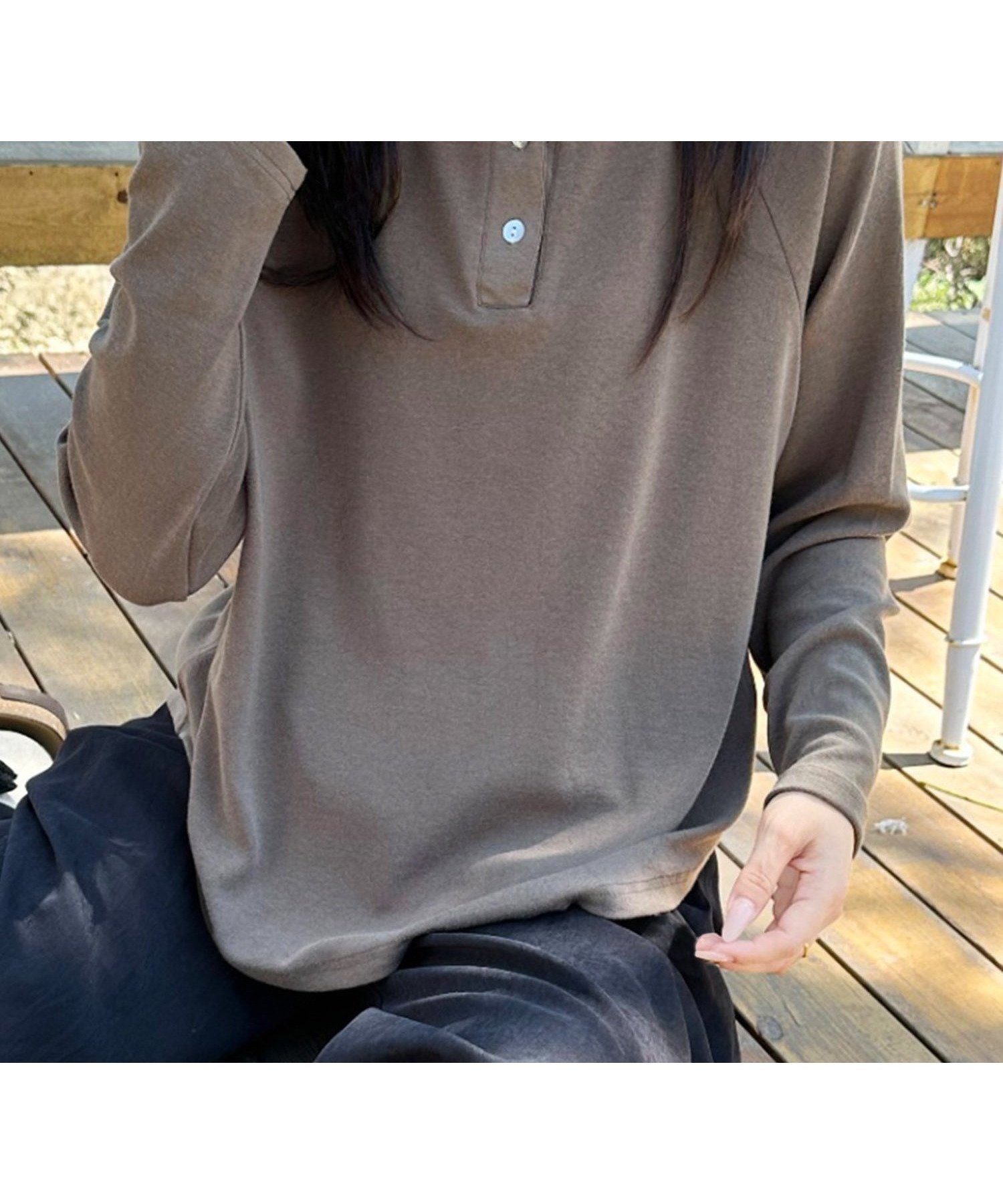 【アイモハ/aimoha】のaimoha -select-/ヘンリーネック長袖Tシャツ インテリア・キッズ・メンズ・レディースファッション・服の通販 founy(ファニー) 　ファッション　Fashion　レディースファッション　Fashion for Women　トップス・カットソー　Cut & Sew Tops　シャツ・ブラウス・オフィスカジュアル　Elegant Blouses & Button-Ups　ロングTシャツ・Tシャツ　Longline T-Shirts & Tees　アクリル　Acrylic Material　カーディガン　Cardigan, Knitwear　シューズ　Shoes, Footwear　シンプル　Simple, Minimal　ジャケット　Jacket, Outerwear　スタイリッシュ　Stylish, Fashionable　スニーカー　Sneakers, Trainers　デニム　Denim, Jeans Material　長袖　Long Sleeve, Full Sleeve　コーヒー|ID: prp329100004735094 ipo3291000000034283775