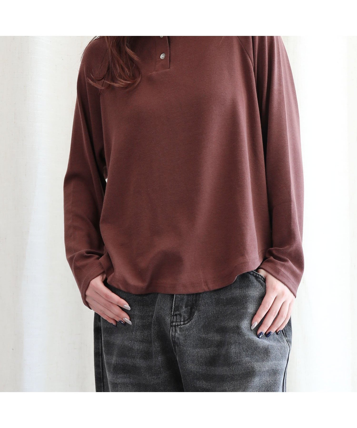 【アイモハ/aimoha】のaimoha -select-/ヘンリーネック長袖Tシャツ インテリア・キッズ・メンズ・レディースファッション・服の通販 founy(ファニー) 　ファッション　Fashion　レディースファッション　Fashion for Women　トップス・カットソー　Cut & Sew Tops　シャツ・ブラウス・オフィスカジュアル　Elegant Blouses & Button-Ups　ロングTシャツ・Tシャツ　Longline T-Shirts & Tees　アクリル　Acrylic Material　カーディガン　Cardigan, Knitwear　シューズ　Shoes, Footwear　シンプル　Simple, Minimal　ジャケット　Jacket, Outerwear　スタイリッシュ　Stylish, Fashionable　スニーカー　Sneakers, Trainers　デニム　Denim, Jeans Material　長袖　Long Sleeve, Full Sleeve　ワイン|ID: prp329100004735094 ipo3291000000034283777