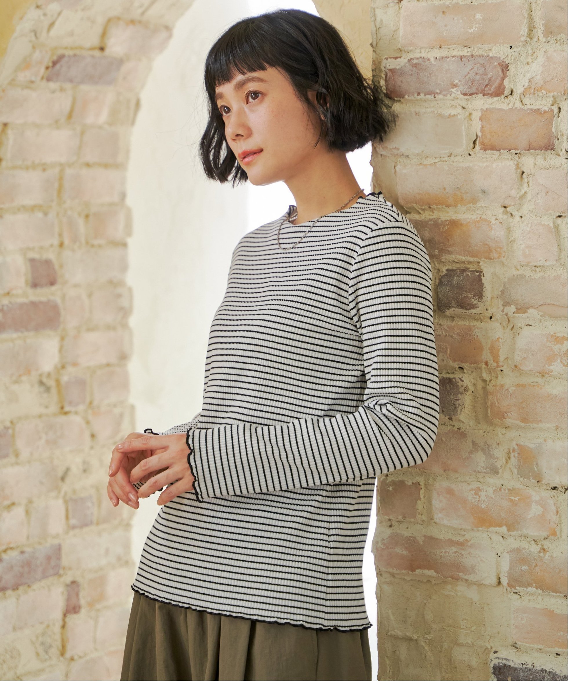 【エルビーシー/LBC】の三角テレコ配色メローロンT 人気、トレンドファッション・服の通販 founy(ファニー) 　ファッション　Fashion　レディースファッション　Fashion for Women　トップス・カットソー　Cut & Sew Tops　ロングTシャツ・Tシャツ　Longline T-Shirts & Tees　インナー　Innerwear　テレコ　Ribbed, Rib Stitch　ベーシック　Basic, Essential　 other-1|ID: prp329100004735287 ipo3291000000034508611