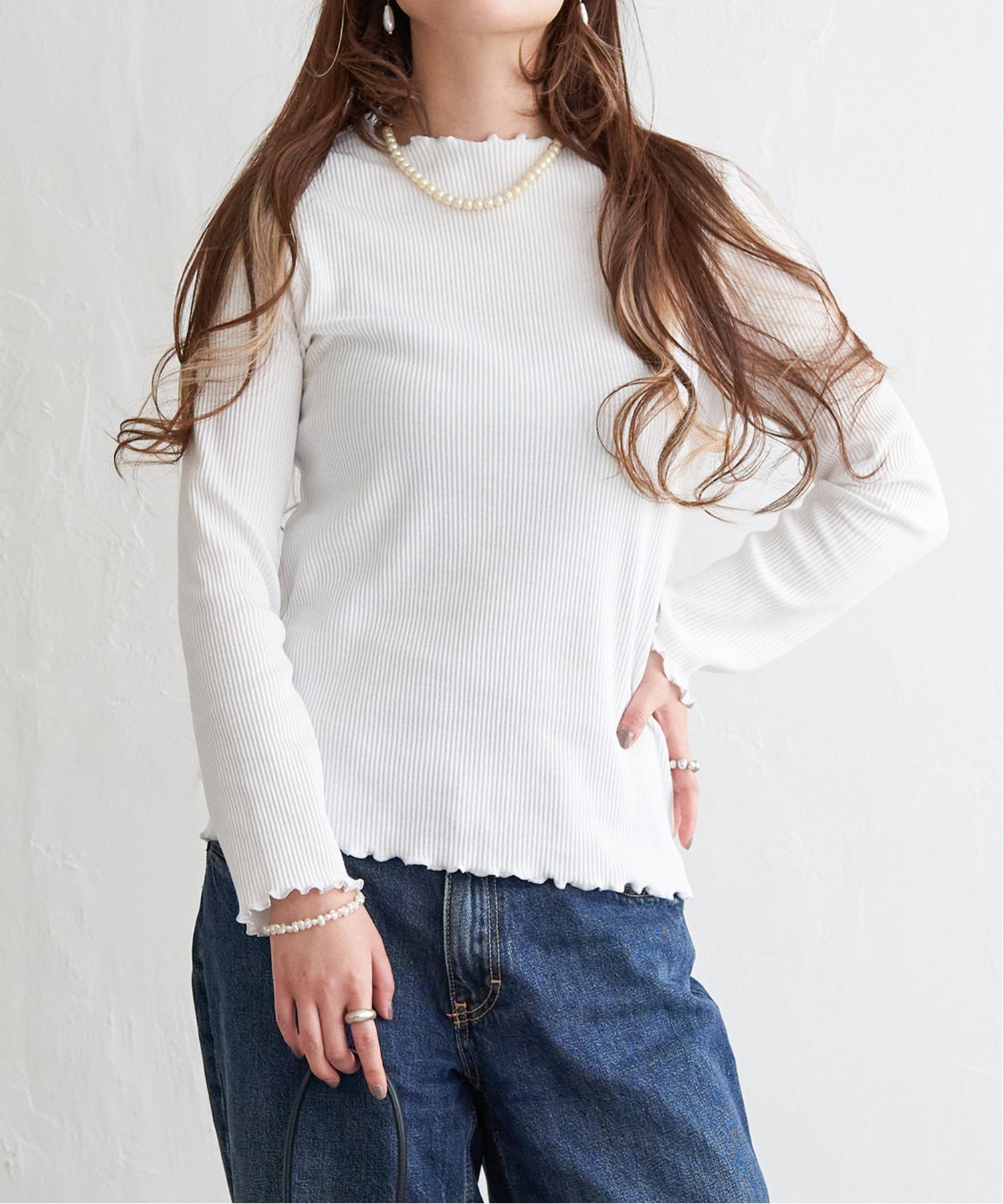 【エルビーシー/LBC】の三角テレコ配色メローロンT インテリア・キッズ・メンズ・レディースファッション・服の通販 founy(ファニー) 　ファッション　Fashion　レディースファッション　Fashion for Women　トップス・カットソー　Cut & Sew Tops　ロングTシャツ・Tシャツ　Longline T-Shirts & Tees　インナー　Innerwear　テレコ　Ribbed, Rib Stitch　ベーシック　Basic, Essential　ホワイト|ID: prp329100004735287 ipo3291000000034508615