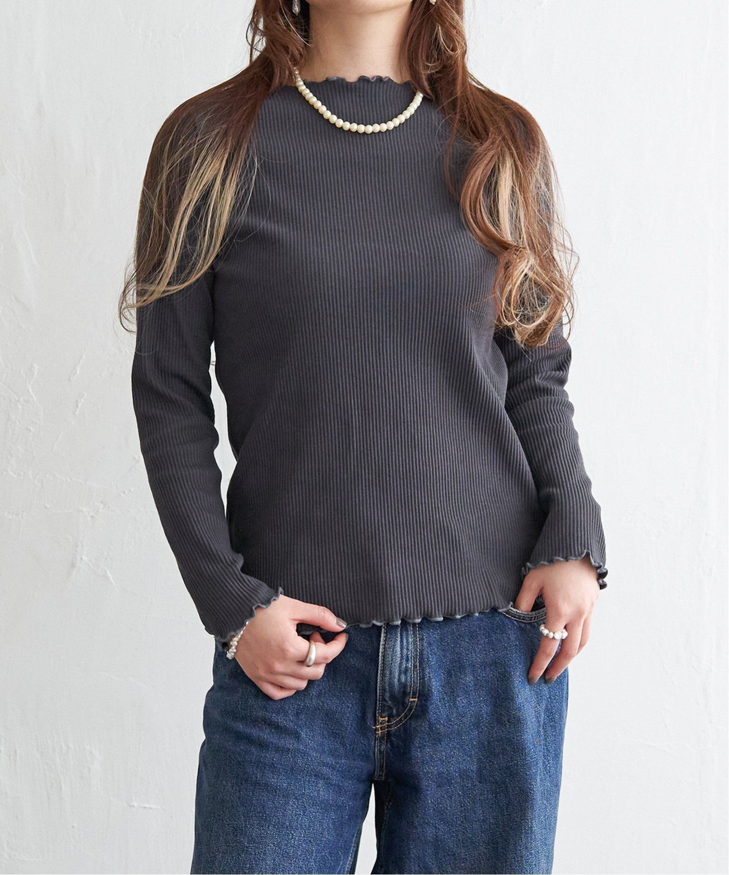 【エルビーシー/LBC】の三角テレコ配色メローロンT インテリア・キッズ・メンズ・レディースファッション・服の通販 founy(ファニー) 　ファッション　Fashion　レディースファッション　Fashion for Women　トップス・カットソー　Cut & Sew Tops　ロングTシャツ・Tシャツ　Longline T-Shirts & Tees　インナー　Innerwear　テレコ　Ribbed, Rib Stitch　ベーシック　Basic, Essential　チャコール|ID: prp329100004735287 ipo3291000000034508617