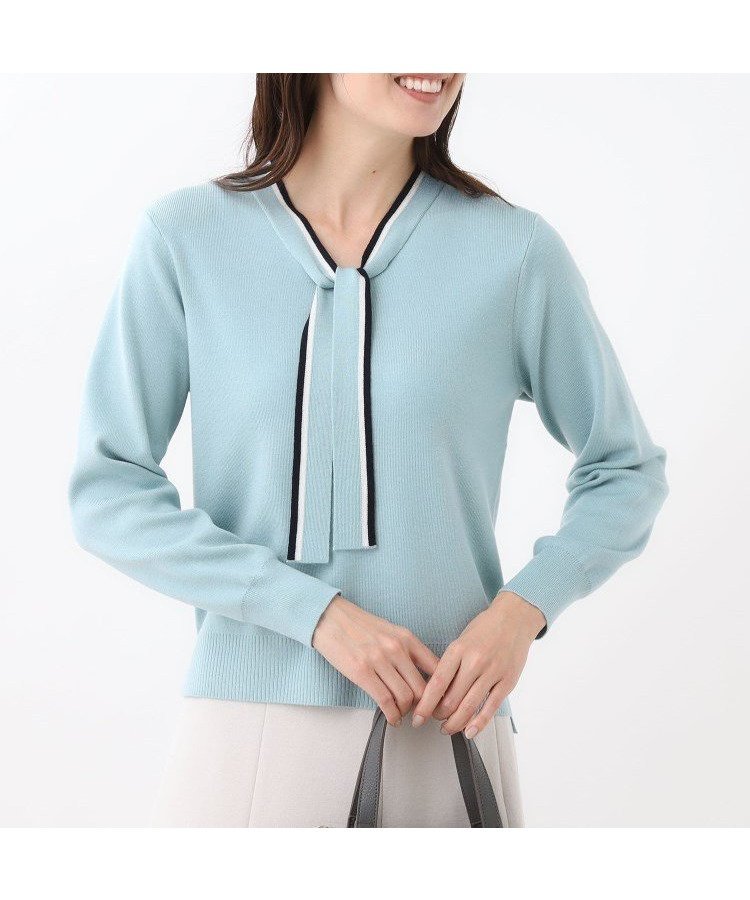 【リフレクト/Reflect】の【秋映え/なめらかな着心地】バイカラーボウタイ付きニット インテリア・キッズ・メンズ・レディースファッション・服の通販 founy(ファニー) 　ファッション　Fashion　レディースファッション　Fashion for Women　トップス・カットソー　Cut & Sew Tops　ニット　Knit Tops & Sweaters　なめらか　Smooth, Silky Texture　ジャケット　Jacket, Outerwear　スマート　Smart, Elegant　秋　Autumn　ブルーグリーン|ID: prp329100004735288 ipo3291000000034531201