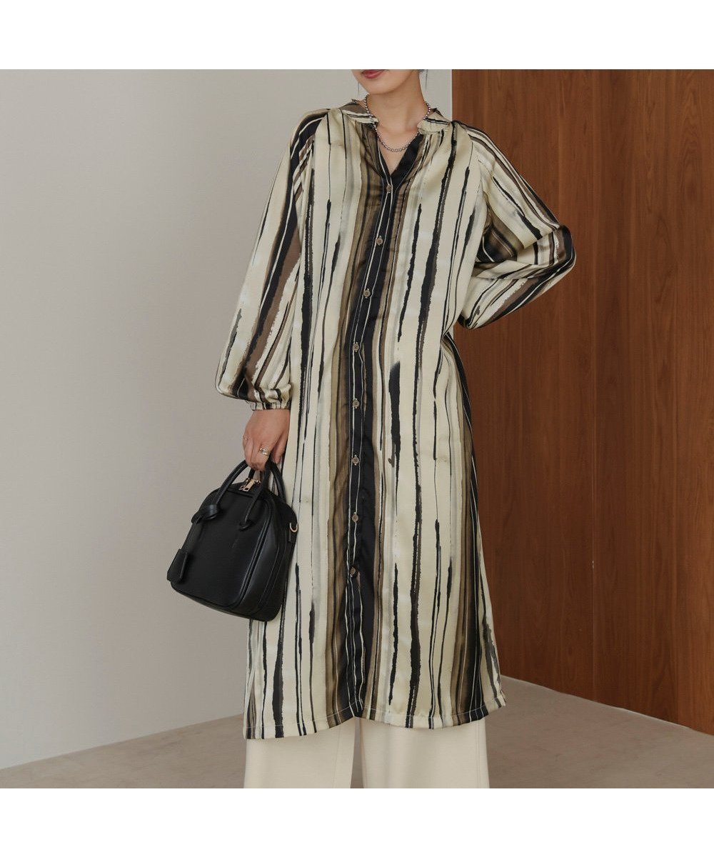 【バブ ブージュルード/Bab Bou Jeloud】のモノトーン柄シャツワンピース インテリア・キッズ・メンズ・レディースファッション・服の通販 founy(ファニー) 　ファッション　Fashion　レディースファッション　Fashion for Women　ワンピース　Dresses　シャツワンピース / 1枚で着映えコーデ　Shirt Dresses　おすすめ　Recommended / Our Picks　スリム　Slim, Slim Fit　チュニック　Tunic, Long Top　プリント　Print, Printed Pattern　モノトーン　Monotone, Black and White　再入荷　Restock / Back in Stock　B|ID: prp329100004735356 ipo3291000000034206210