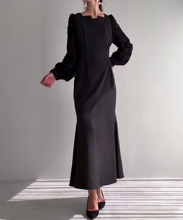 【ジュノア/JUNOAH】のパフスリーブフラワージャガードワンピース(裏地なし) インテリア・キッズ・メンズ・レディースファッション・服の通販 founy(ファニー) https://founy.com/ ファッション Fashion レディースファッション Fashion for Women ワンピース Dresses カフス Cuff Design |ID: prp329100004735359 ipo3291000000034206225