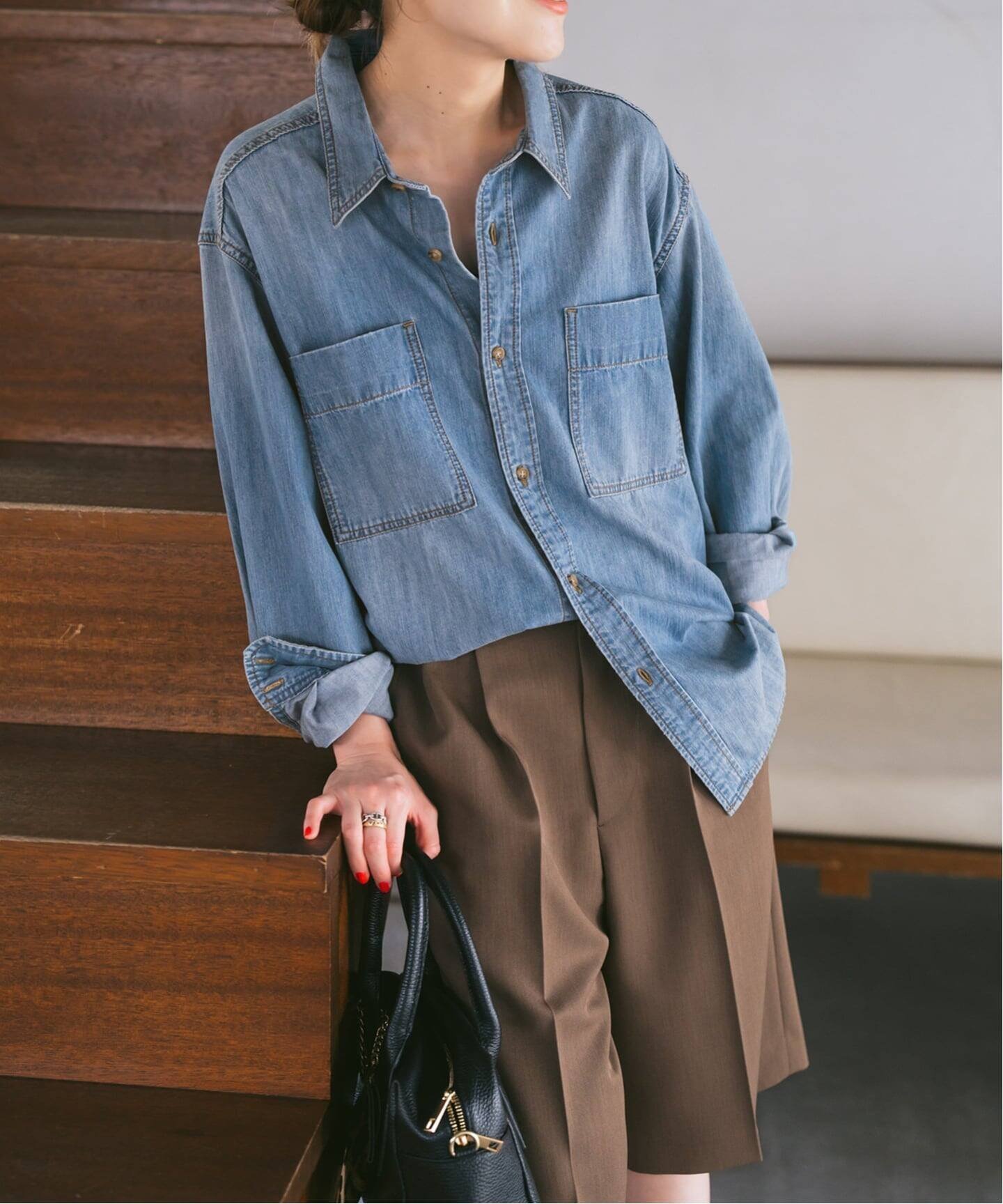 【スピック&スパン/Spick & Span】の《追加2》ライトオンスデニムシャツ インテリア・キッズ・メンズ・レディースファッション・服の通販 founy(ファニー) 　ファッション　Fashion　レディースファッション　Fashion for Women　トップス・カットソー　Cut & Sew Tops　シャツ・ブラウス・オフィスカジュアル　Elegant Blouses & Button-Ups　インナー　Innerwear　サックスブルー|ID: prp329100004735391 ipo3291000000034393426