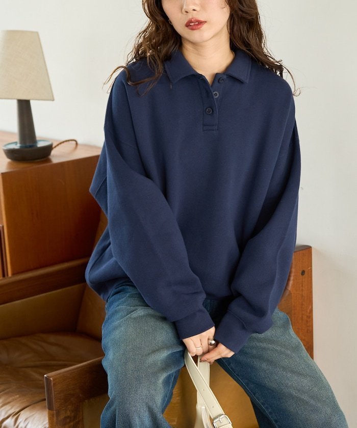 【フリークスストア/FREAK'S STORE】のポロ襟 スウェット プルオーバー【限定展開】 25AW インテリア・キッズ・メンズ・レディースファッション・服の通販 founy(ファニー) 　ファッション　Fashion　レディースファッション　Fashion for Women　トップス・カットソー　Cut & Sew Tops　レディースパーカー・カジュアルフーディー　Casual Hoodies & Sweatshirts　カジュアルプルオーバー・ニットトップス　Pullovers & Knit Tops / Casual Pullovers　スウェット・クルーネックトップス　Sweatshirts & Crewnecks / Relaxed Fit Sweat Tops　2025年　2025　2025-2026秋冬・A/W　Autumn/Winter 2025–26 AW25–26　冬　Winter / This Winter　おすすめ　Recommended / Our Picks　シンプル　Simple, Minimal　スウェット / スエット　Sweatshirt, Sweatwear　スリム　Slim, Slim Fit　デニム　Denim, Jeans Material　リュック　Backpack, Rucksack　リラックス　Relax, Relaxed Fit　ロング　Long, Long-Length　ワイド　Wide, Wide Fit　エレガント 上品　Elegant　A/W・秋冬　Autumn/Winter　ネイビー|ID: prp329100004735406 ipo3291000000034206498