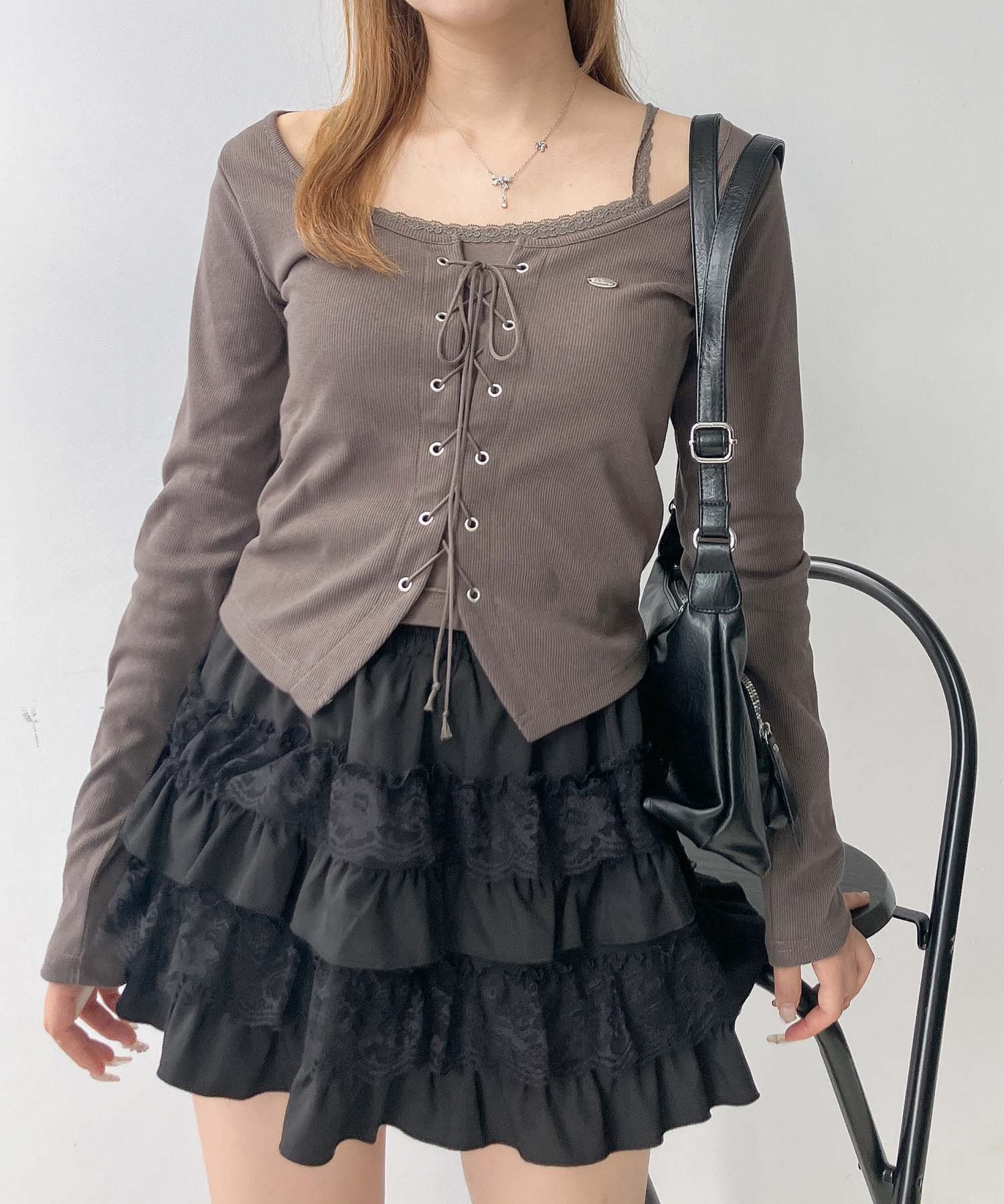 【アズノウアズ プラス/AS KNOW AS plus】の♪レースアップデザイン レイヤード風プルオーバー インテリア・キッズ・メンズ・レディースファッション・服の通販 founy(ファニー) 　ファッション　Fashion　レディースファッション　Fashion for Women　トップス・カットソー　Cut & Sew Tops　カジュアルプルオーバー・ニットトップス　Pullovers & Knit Tops / Casual Pullovers　ガーリー　Girly, Feminine Style　フロント　Front, Front Design　再入荷　Restock / Back in Stock　モカチャコール|ID: prp329100004735579 ipo3291000000034207692