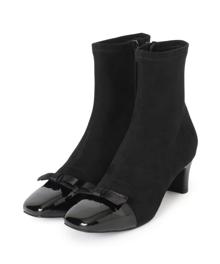 【クチュール ブローチ/Couture Brooch】のドッキングデザインリボンストレッチブーツ インテリア・キッズ・メンズ・レディースファッション・服の通販 founy(ファニー)  ファッション Fashion レディースファッション Fashion for Women エナメル Patent Leather クッション Cushion, Throw Pillow サテン Satin, Glossy Fabric ストレッチ Stretch, Stretchy Fabric スマート Smart, Elegant ドッキング Docking, Mixed Material リボン Ribbon, Bow ブラック|ID: prp329100004735649 ipo3291000000034447022