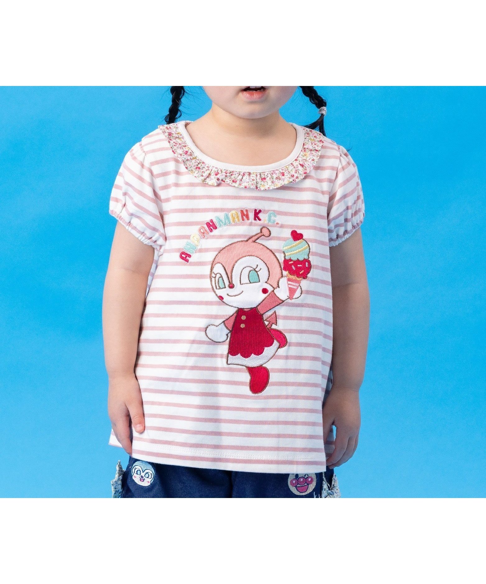 【アンパンマンキッズコレクション/ANPANMAN KIDS COLLECTION / KIDS】のANPANMAN KIDS COLLECTION/フリル襟アップリケボーダーTシャツ インテリア・キッズ・メンズ・レディースファッション・服の通販 founy(ファニー) 　ファッション　Fashion　キッズファッション　Fashion for Kids　キャラクター　Character, Licensed Characters　コレクション　Collection, Seasonal Line　スリーブ　Sleeve, Long Sleeve / Short Sleeve　フリル　Frill, Ruffle　ベビー　Baby, Babywear　ボーイズ　Boyish, Boy Style　ボーダー　Border, Stripe　メンズ　Men's, Menswear　ギフト プレゼント　Gift / Present　ピンク|ID: prp329100004735745 ipo3291000000034208686
