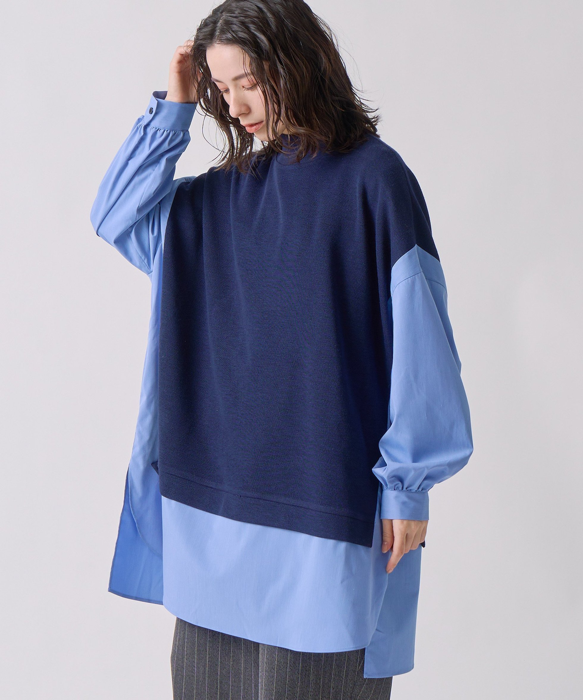【ビーアパートメント/b apartment / MEN】の「KELEN / ケレン」ニットコンビトップス インテリア・キッズ・メンズ・レディースファッション・服の通販 founy(ファニー) 　ファッション　Fashion　メンズファッション　Fashion for Men　トップス・カットソー　Cut & Sew Tops　ニット・セーター / 定番トップス　Knit Tops & Sweaters　アイビー　Ivy Pattern　コレクション　Collection, Seasonal Line　コンビ　Combo, Combination Style　スタンダード　Standard, Basic　ストライプ　Stripe, Striped Pattern　ストレート　Straight, Straight Cut　セーター　Sweater, Knitwear　ダウン　Down, Puffer　チェック　Check, Plaid, Tartan　チュニック　Tunic, Long Top　トレンド　Trend, Trending Now　ベスト　Vest, Waistcoat　モックネック　Mock Neck, Short Turtleneck　ロング　Long, Long-Length　A/W・秋冬　Autumn/Winter　冬　Winter / This Winter　再入荷　Restock / Back in Stock　エレガント 上品　Elegant　2025年　2025　2025-2026秋冬・A/W　Autumn/Winter 2025–26 AW25–26　NAVY|ID: prp329100004735876 ipo3291000000034209354