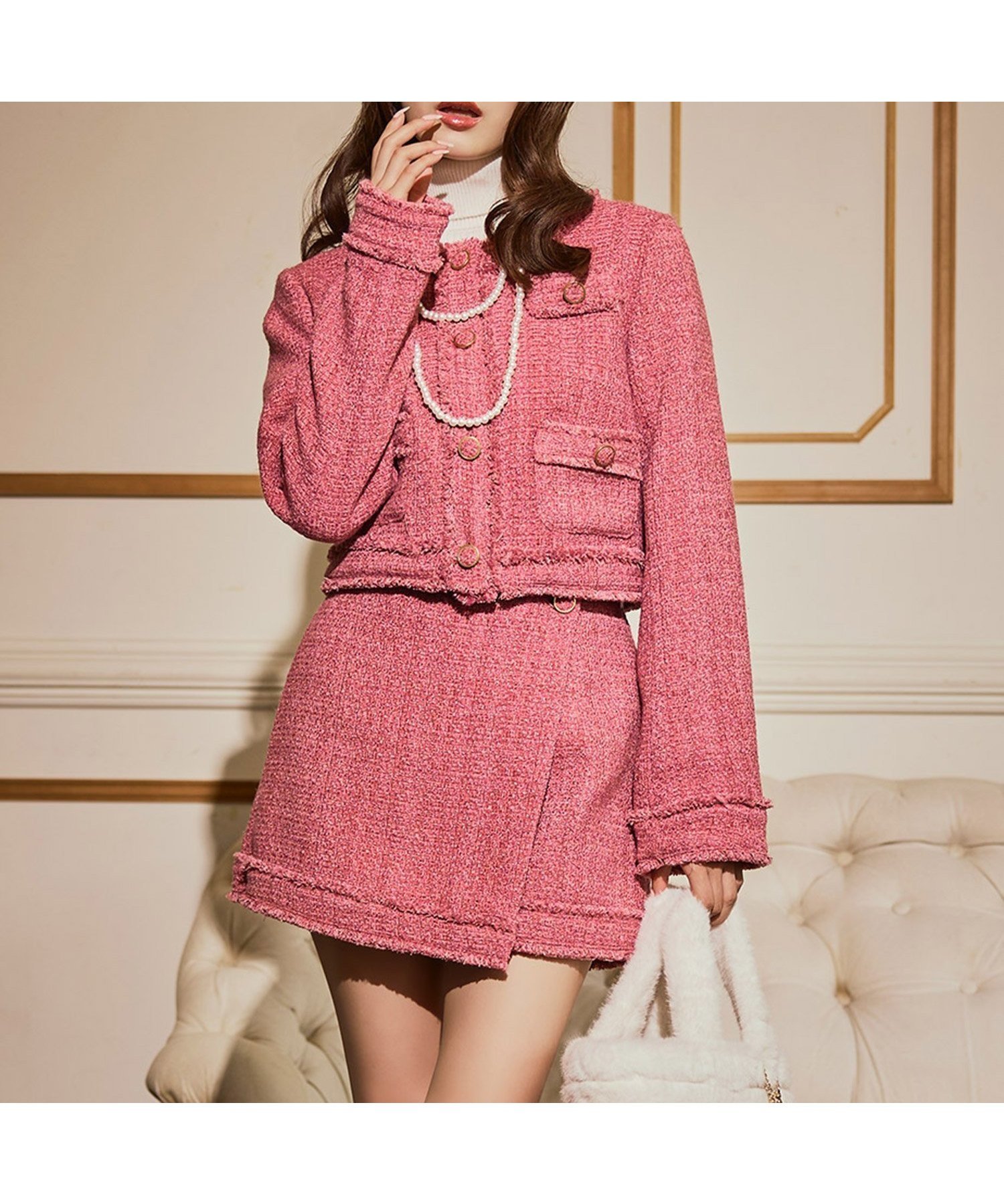 【ロイヤルパーティー/ROYAL PARTY】のコンパクトツイードジャケット インテリア・キッズ・メンズ・レディースファッション・服の通販 founy(ファニー) ファッション Fashion レディースファッション Fashion for Women アウター Coat / Outerwear Collection レディースジャケット・軽アウター Jackets おすすめ Recommended / Our Picks コンパクト Compact, Small Size ジャケット Jacket, Outerwear セットアップ Set-Up, Coordinated Outfit ツイード Twill, Twill Weave フロント Front, Front Design エレガント 上品 Elegant ピンク|ID: prp329100004736105 ipo3291000000034620157