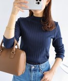 【アンドミー/andme】のコットン 長袖 ワイドリブ モックネック Tシャツ ネイビー|ID: prp329100004736161 ipo3291000000034212292