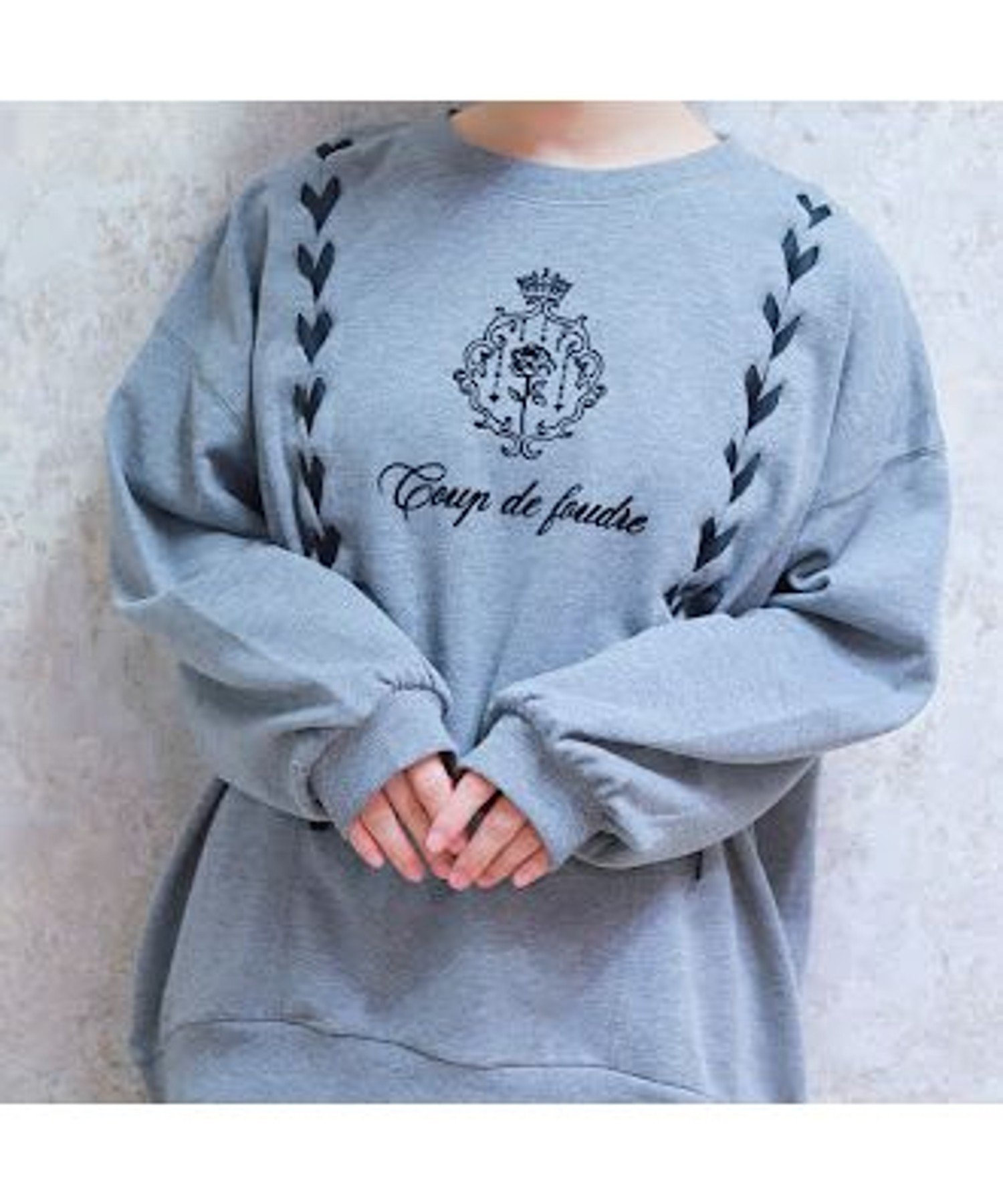 【アクシーズファム/axes femme】の編み上げアソート柄トレーナー インテリア・キッズ・メンズ・レディースファッション・服の通販 founy(ファニー)  ファッション Fashion レディースファッション Fashion for Women おすすめ Recommended / Our Picks シンプル Simple, Minimal トレーナー Sweatshirt, Trainer フェミニン Feminine, Girly プリント Print, Printed Pattern ボトム Bottoms, Lower Wear リメイク Remake, Reconstructed 秋 Autumn 杢グレー|ID: prp329100004736204 ipo3291000000034273326