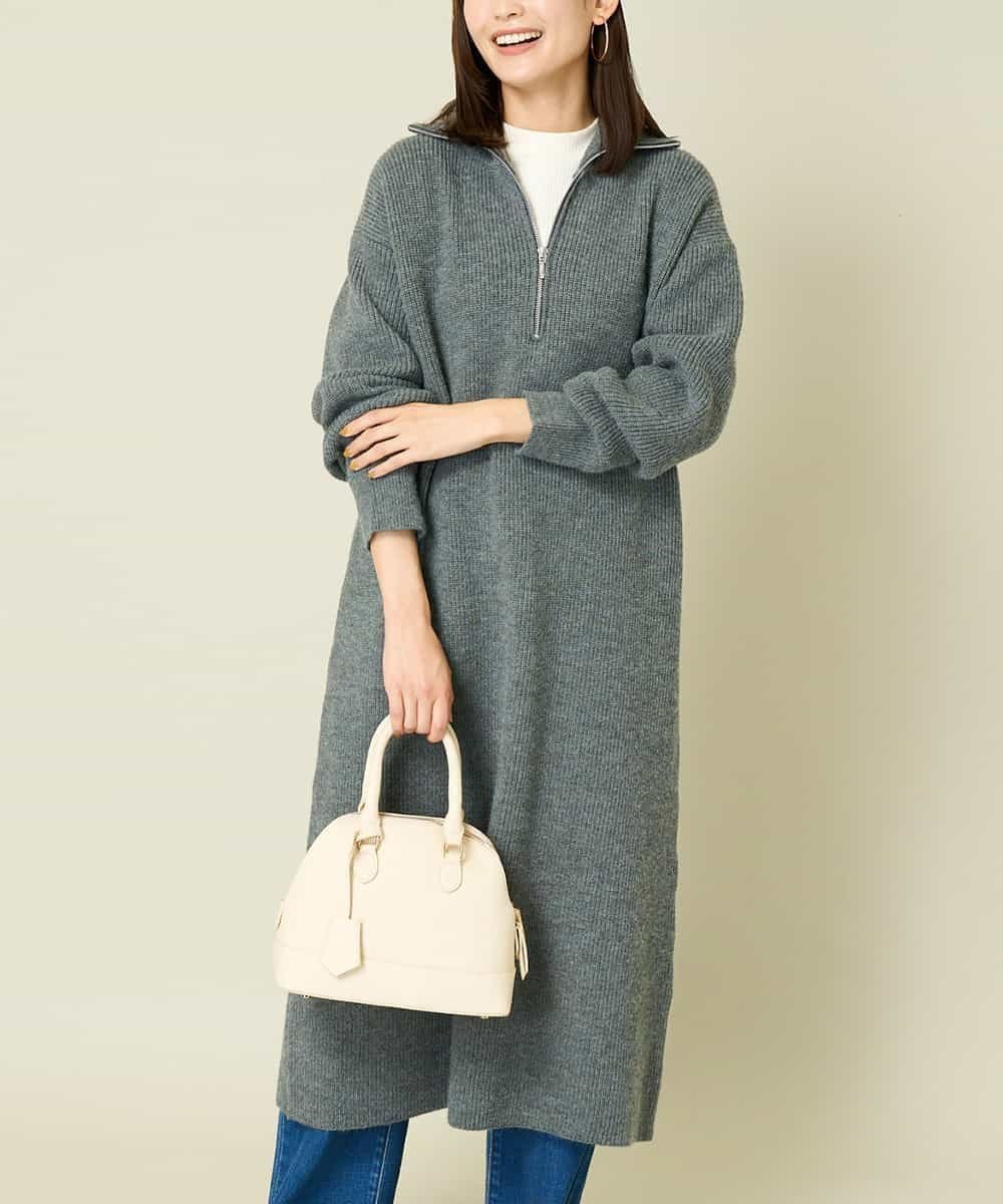 【アー ヴェー ヴェー/a.v.v】のハーフジップニットワンピース インテリア・キッズ・メンズ・レディースファッション・服の通販 founy(ファニー) 　ファッション　Fashion　レディースファッション　Fashion for Women　ワンピース　Dresses　ニットワンピース　Knit Dresses　カットソー　Cut and Sewn Top　ジップ　Zip, Zipper　スキッパー　Skipper, Open Collar　デニム　Denim, Jeans Material　トレンド　Trend, Trending Now　ハーフ　Half, Half-Length　ボトム　Bottoms, Lower Wear　再入荷　Restock / Back in Stock　おすすめ　Recommended / Our Picks　ダークグレー|ID: prp329100004736453 ipo3291000000034643609